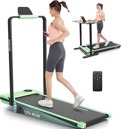 Miniatura 32 de ANCHEER Cinta de correr con inclinación del 12%/15%, almohadilla plegable con barra de asa, capacidad de 320-450 libras debajo del escritorio, Rojo