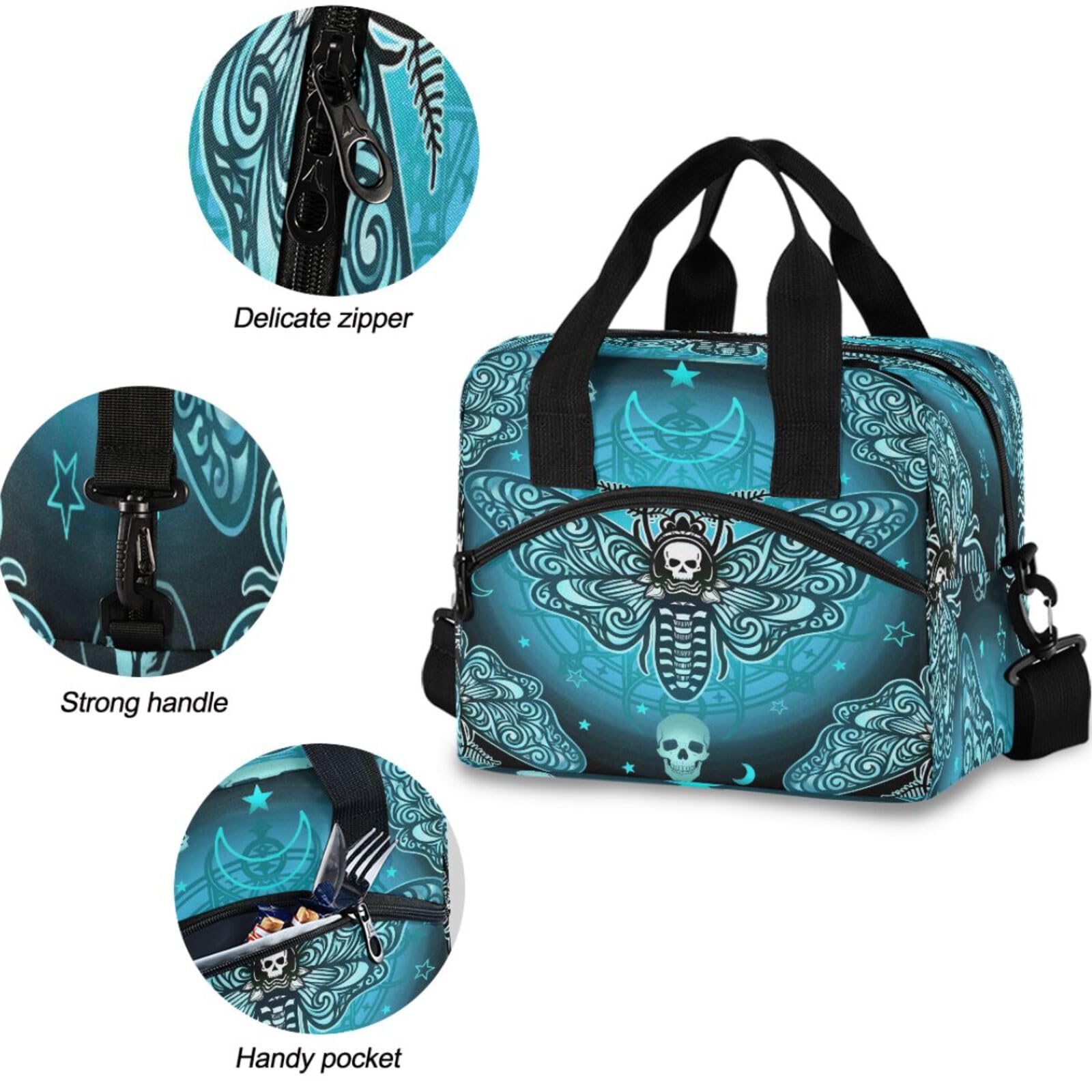 MNSRUU Sac à déjeuner isotherme réutilisable avec bandoulière réglable Motif papillon Crâne Mysticisme