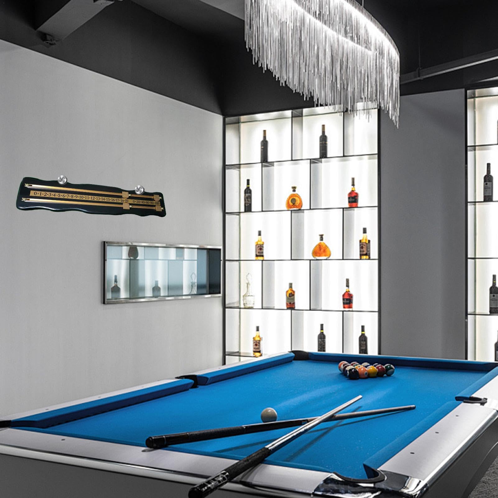 Billiard Score Board - 43x12x1cm Wood Snöoker Scorekeeper - Metal + High Density Reusable Billiard Scorekeeper for 2 Player, Football Billiard