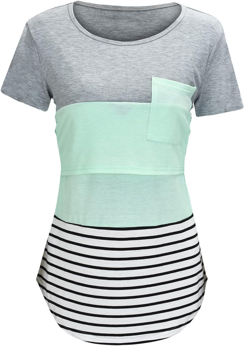 Womens Maternity Short Sleeve Crew Neck Striped Printed Tops T Shirt for Breastfeeding 3 Pack Long Seamless Tops for Women (Grey, XXL) : Clothing, Shoes & Jewelry