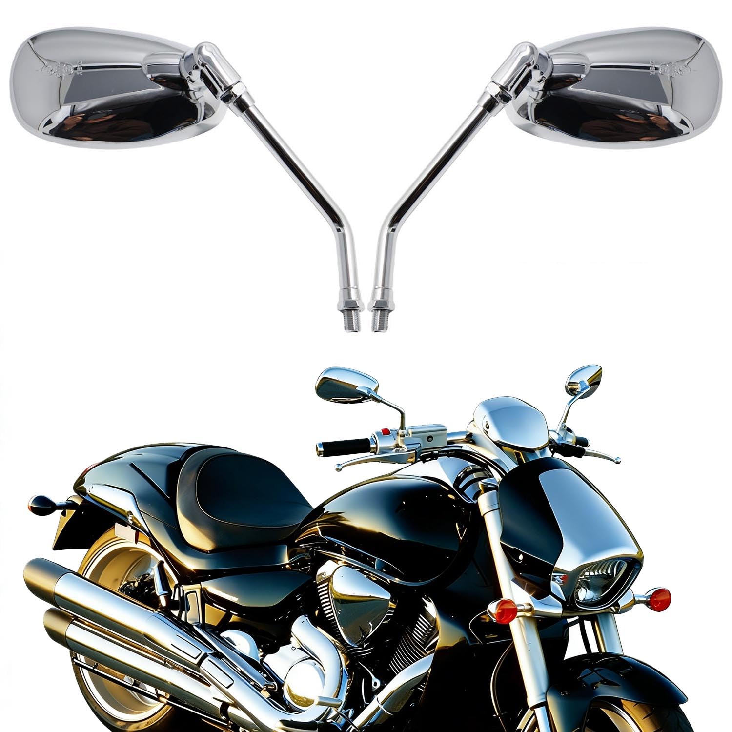 Lusterka wsteczne motocyklowe 10mm chromowane lusterka boczne do rowerów ulicznych, skuterów, Honda, Suzuki, Cruise, Sport Bike ATV