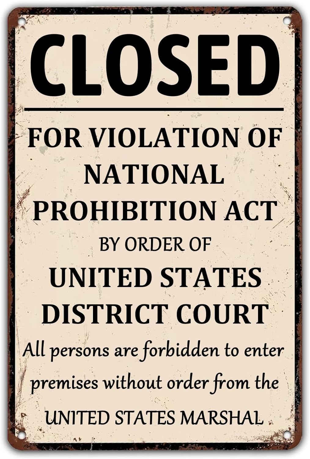 SMAZDFXX Tin Sign Closed For Violation Of National Prohibition Act By Vintage Humor Funny Man Cave Wall Art Decor Warning Signs For Home Office Bathroom Bar Club Cafe Men Cave 8"x12"