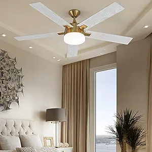 DWVO 5 Blade Ceiling Fan with Light and Remote, 52 Inch Modern White and Gold Ceiling Fan, 6-Speed Quiet DC Motor, LED Tri-Color Temperature, Memory Function for Bedroom, Living Room, Patio