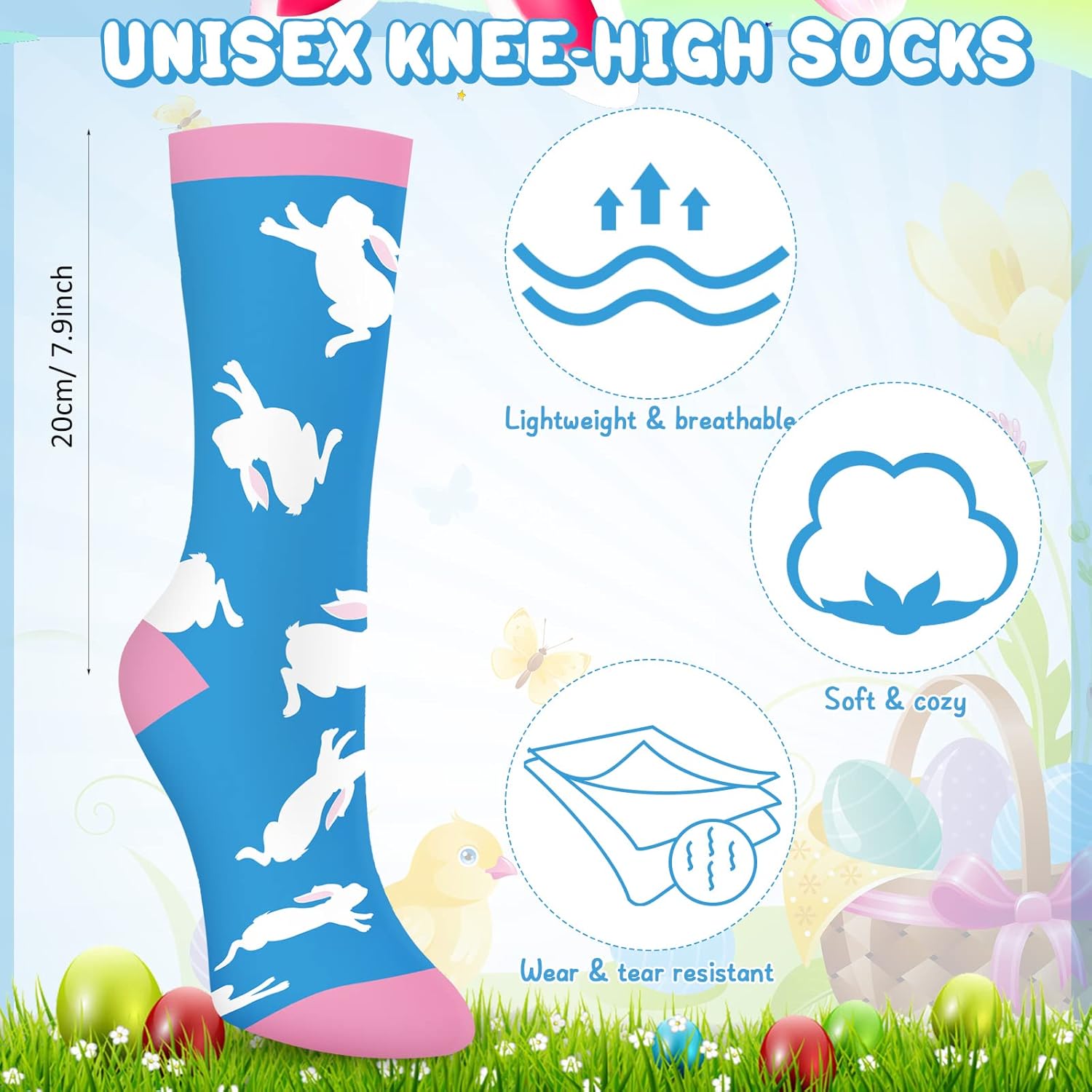 Silkfly 15 Pairs Women's Crew Socks Easter Day Fashion Cotton Stretch Socks Bulk for Women Girl Gifts, Size 9 to 11, 15 Styles