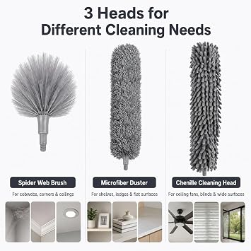 Feather Duster Extendable, 4.9M Extendable Duster Extra Long, Cobweb Brush Extendable, Reusable Flexible Duster with 10 Extension Rods