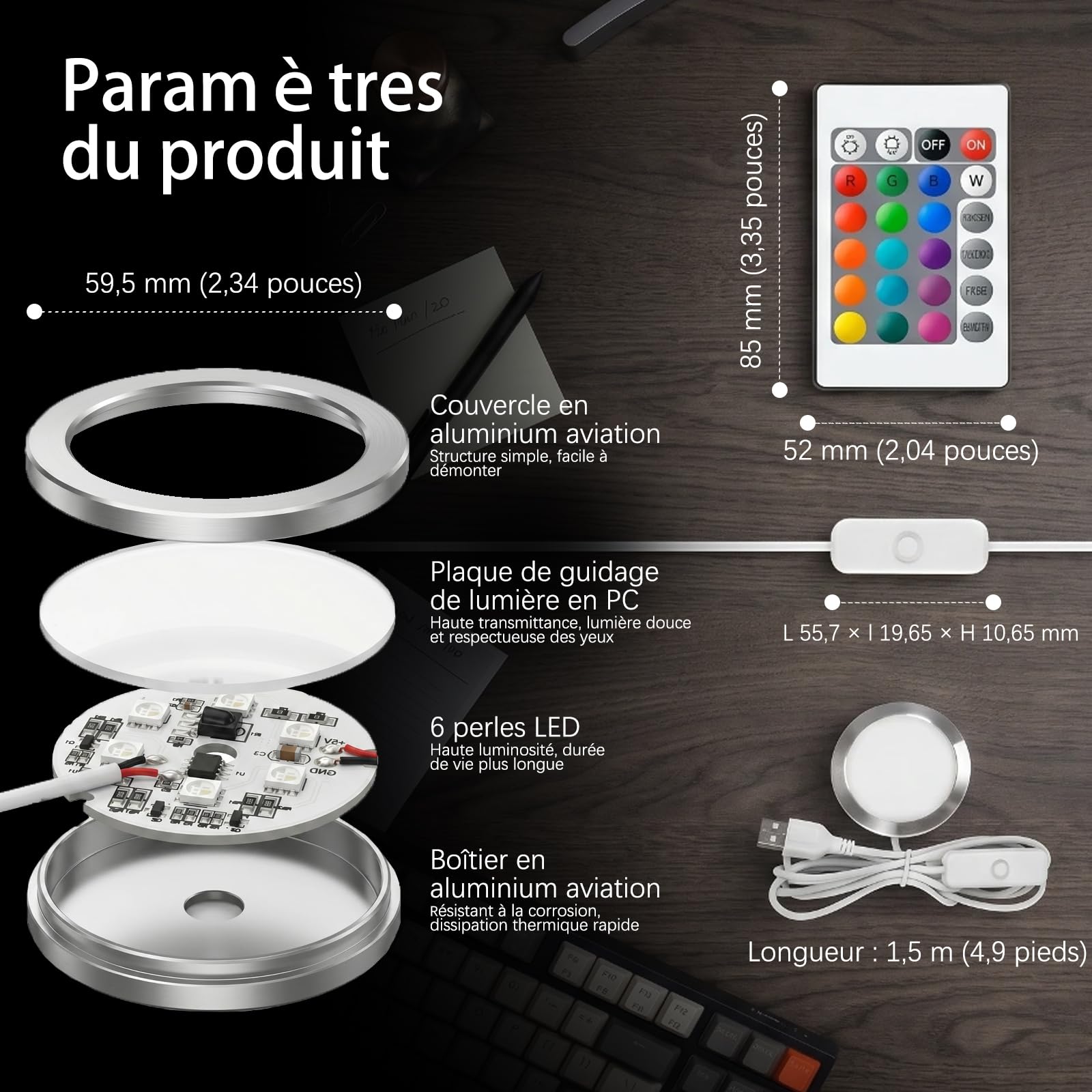 Kit de 6 Lampes LED RVB 001 pour Bambu Lab A1/A1 mini/P2S/H2D MH001 | Lot Lampes USB5V – Télécommande, Mém Couleur, Gradation – Pièces Matérielles DIY pour Projets d'impression 3D sur Makerwold