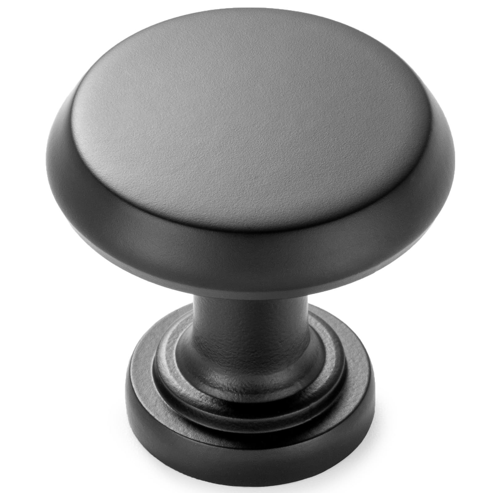KOOFIZO Flat Round Top Cabinet Knob - Black Furniture Pull Handle (30mm / 1.2 Inch), 10-Pack for Kitchen Cupboard Door, Bedroom Dresser Drawer,