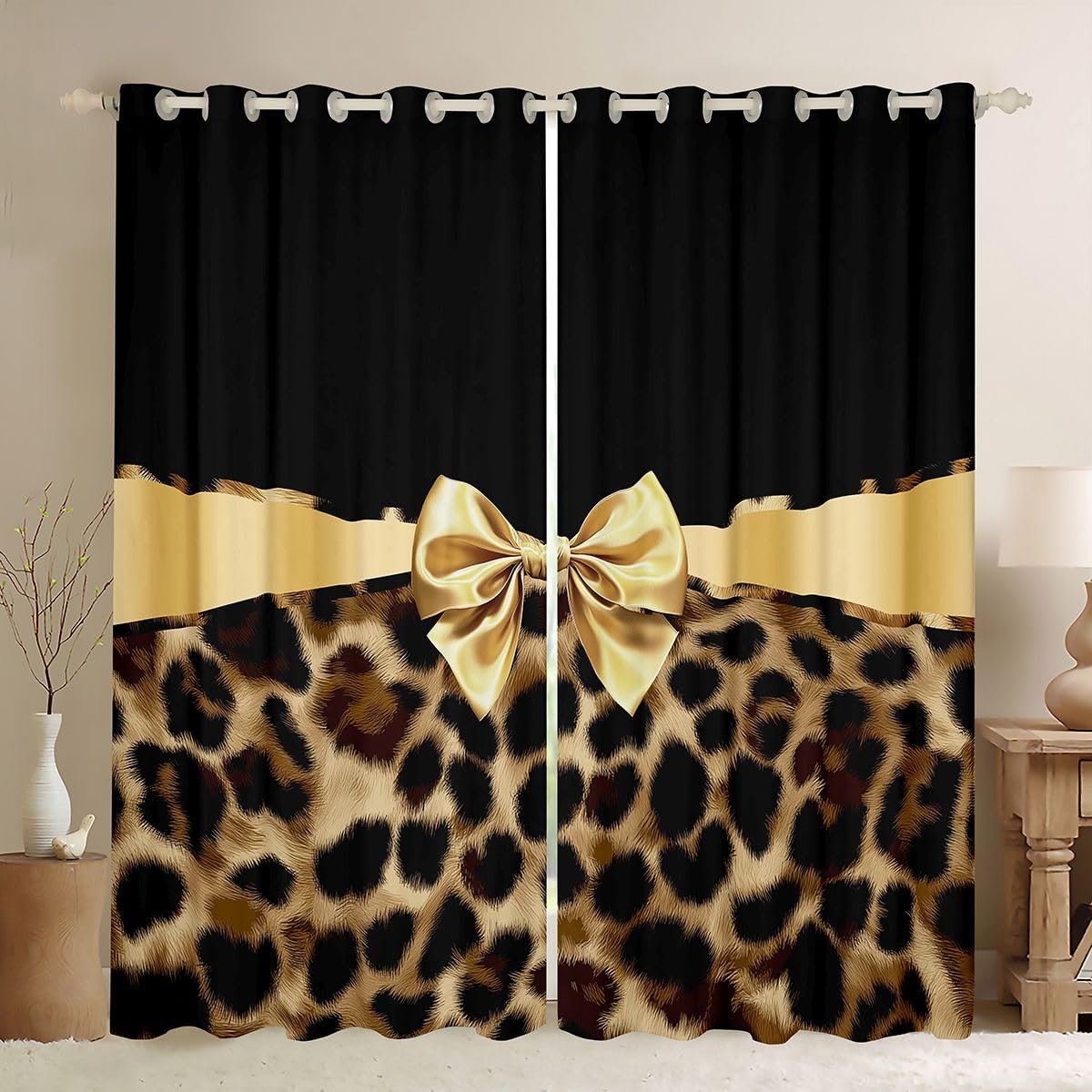 Rideaux voilage imprimé léopard jaune 140x245 cm pour une ambiance salon chaleureuse