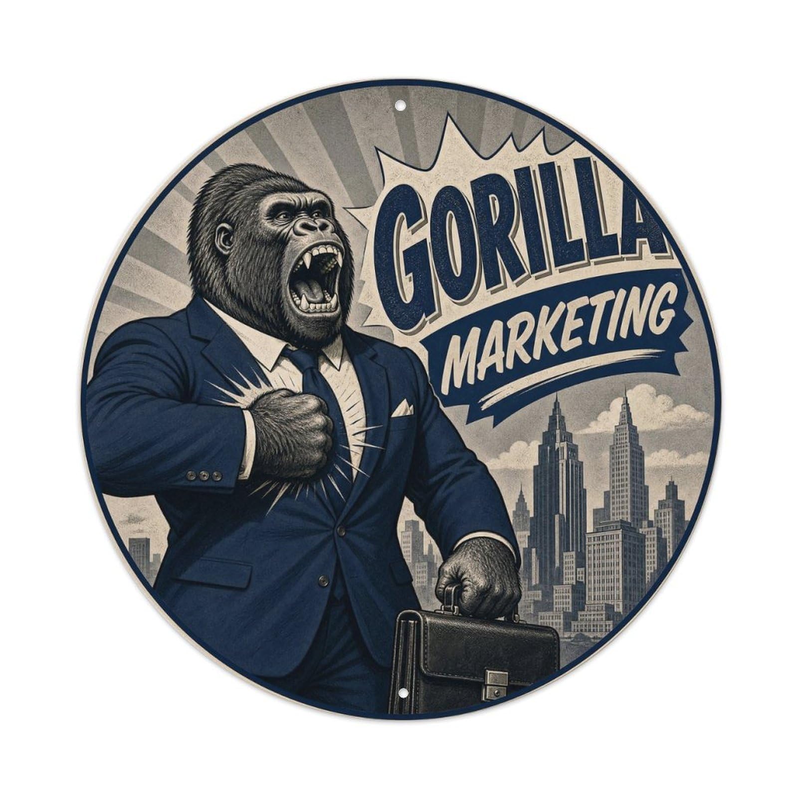 Okngb Style Gorilla Funny Gesture Animal Humor Comic Cartoon Rustic Metal Tin Sign Plaque Wall Decor For Cafe, Man Cave, Club Bar, Office, Home Garden Round Metal Poster 8X8inch