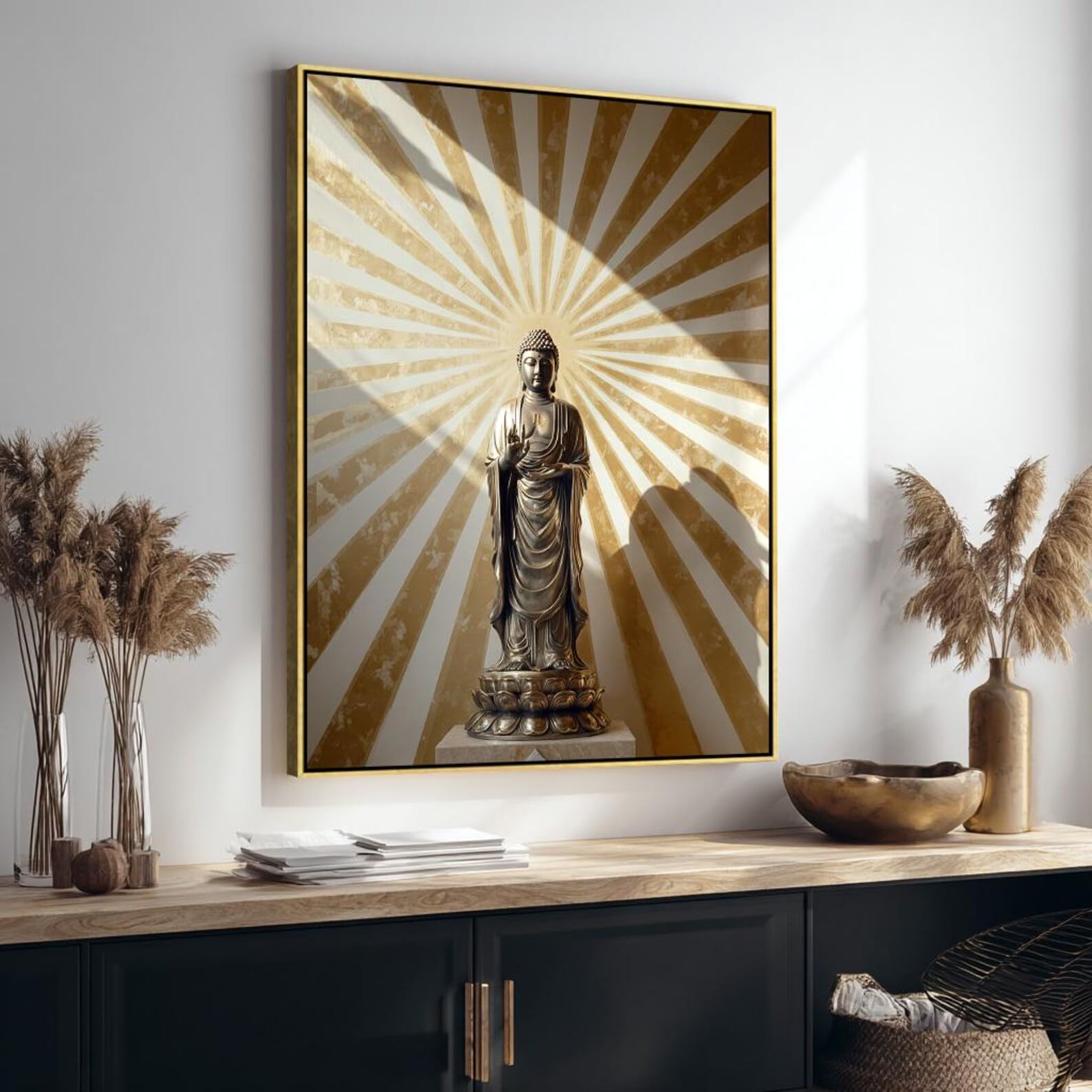 Spiritual Room Canvas Wall Art, Portrait Buddha Paint, Large Modern Decor, Posters and Prints Buddha for Horizontal Bed(80x120cm/Frameless)