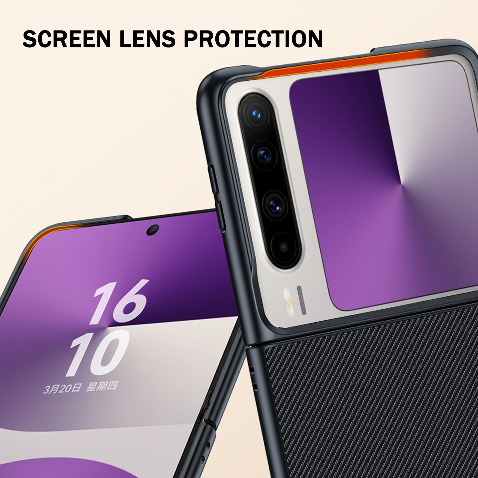 Ultra Mince Coque pour Huawei Pura X, Fibre de Carbone Texture Cuir Etui Luxe Léger Anti-Empreinte Housse,d'or,Pura X