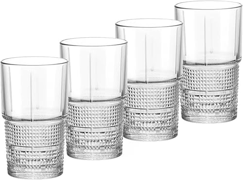 Bormioli Rocco Bartender Novecento - Vaso apilable de 13.75 onzas para cócteles mixtos, transparente, juego de 4