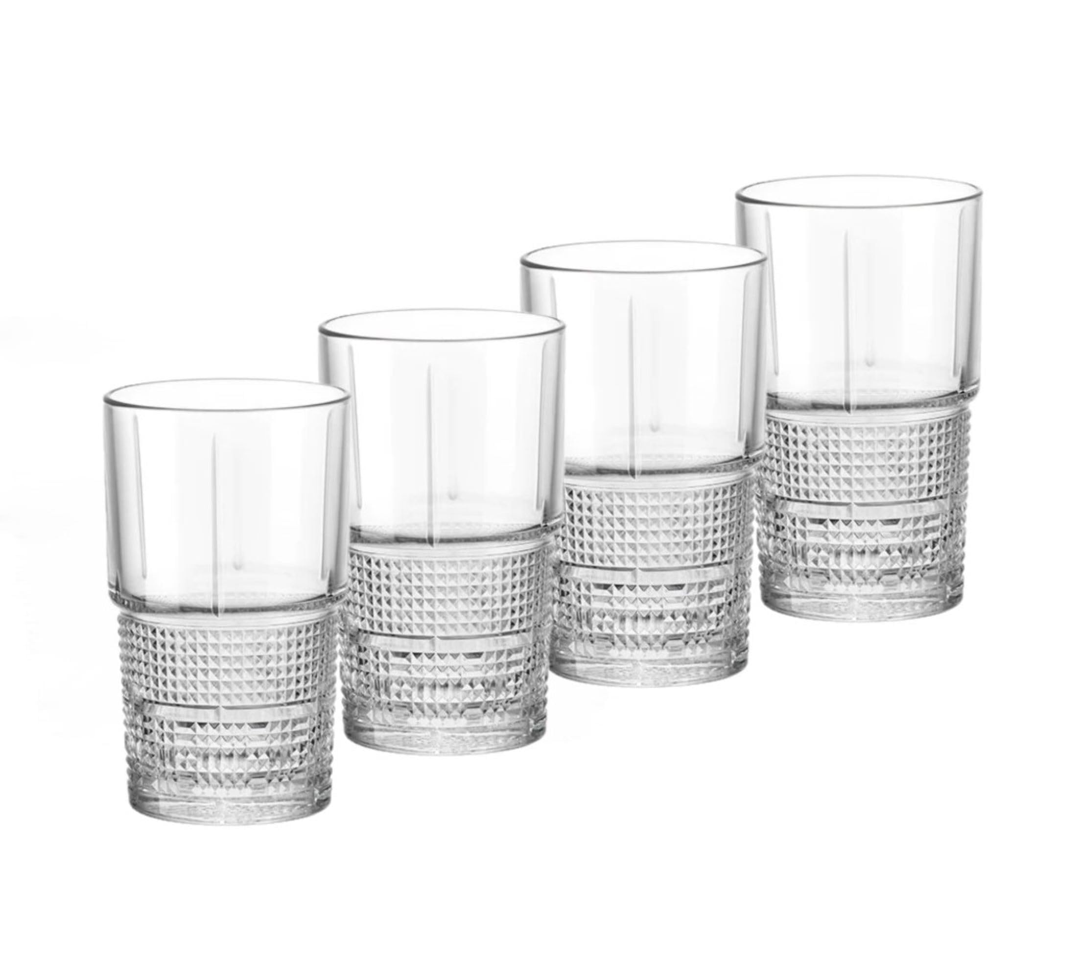Bartender Novecento Stackable 13.75 oz. Hi-Ball Drinking Glass for Mixed Cocktails, Clear, Set of 4