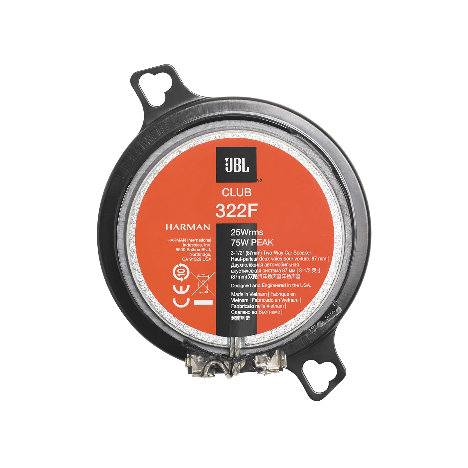 JBL Club 322F Ensemble enceinte voiture à 2 voies de Harman Kardon - 75 Watt Pro Sound Haut Parleur Voiture 87mm | 9cm