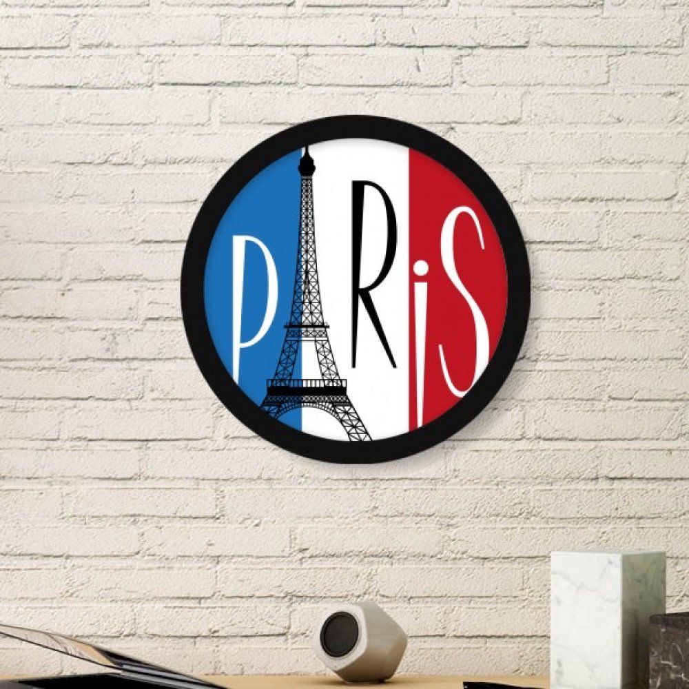 Cadre photo Tour Eiffel avec illustration paysage France | Petit modèle noir rond