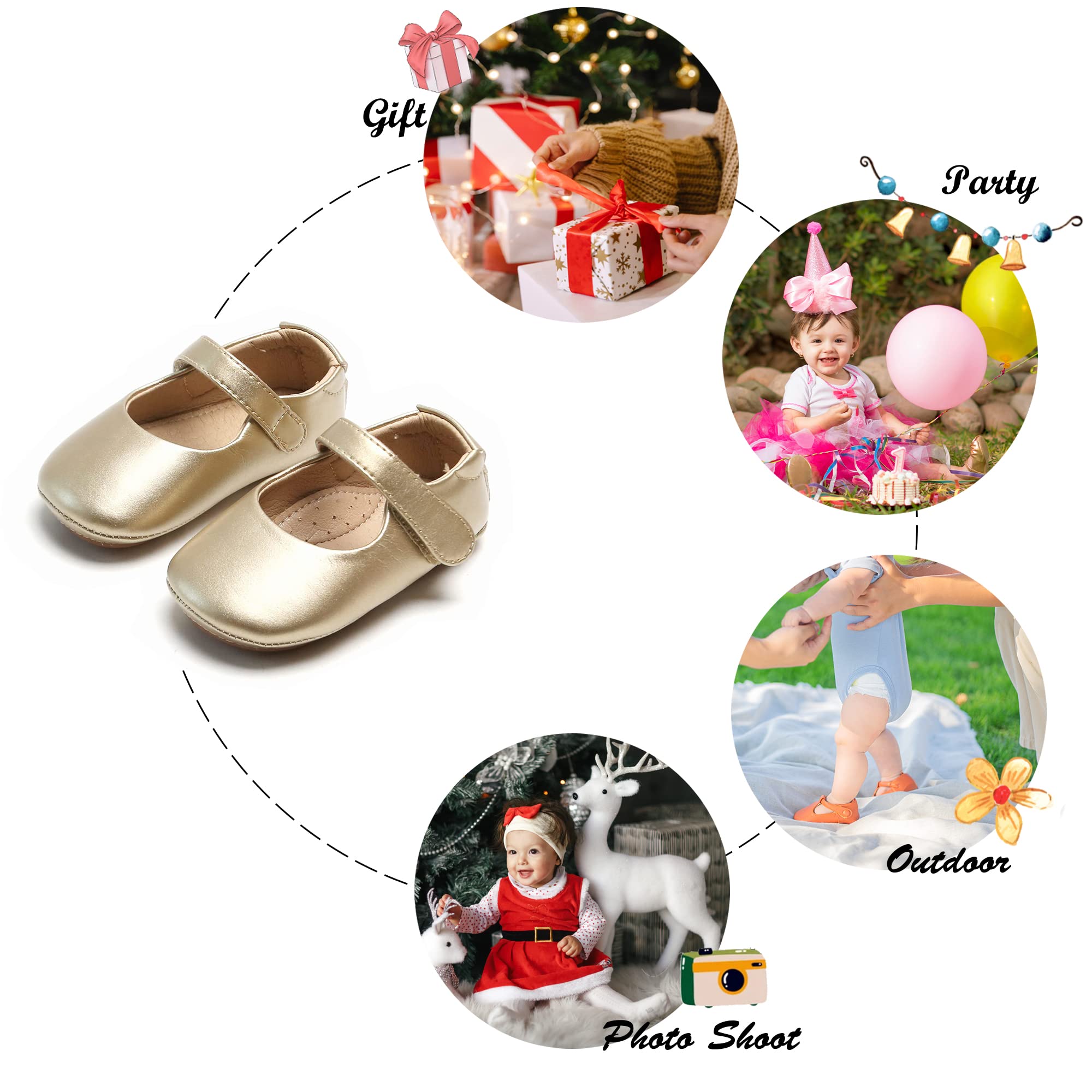 Felix & Flora Zapatos de bebé de cuero con suela suave - Zapatos de bebé para caminar para bebés mocasines suela de goma