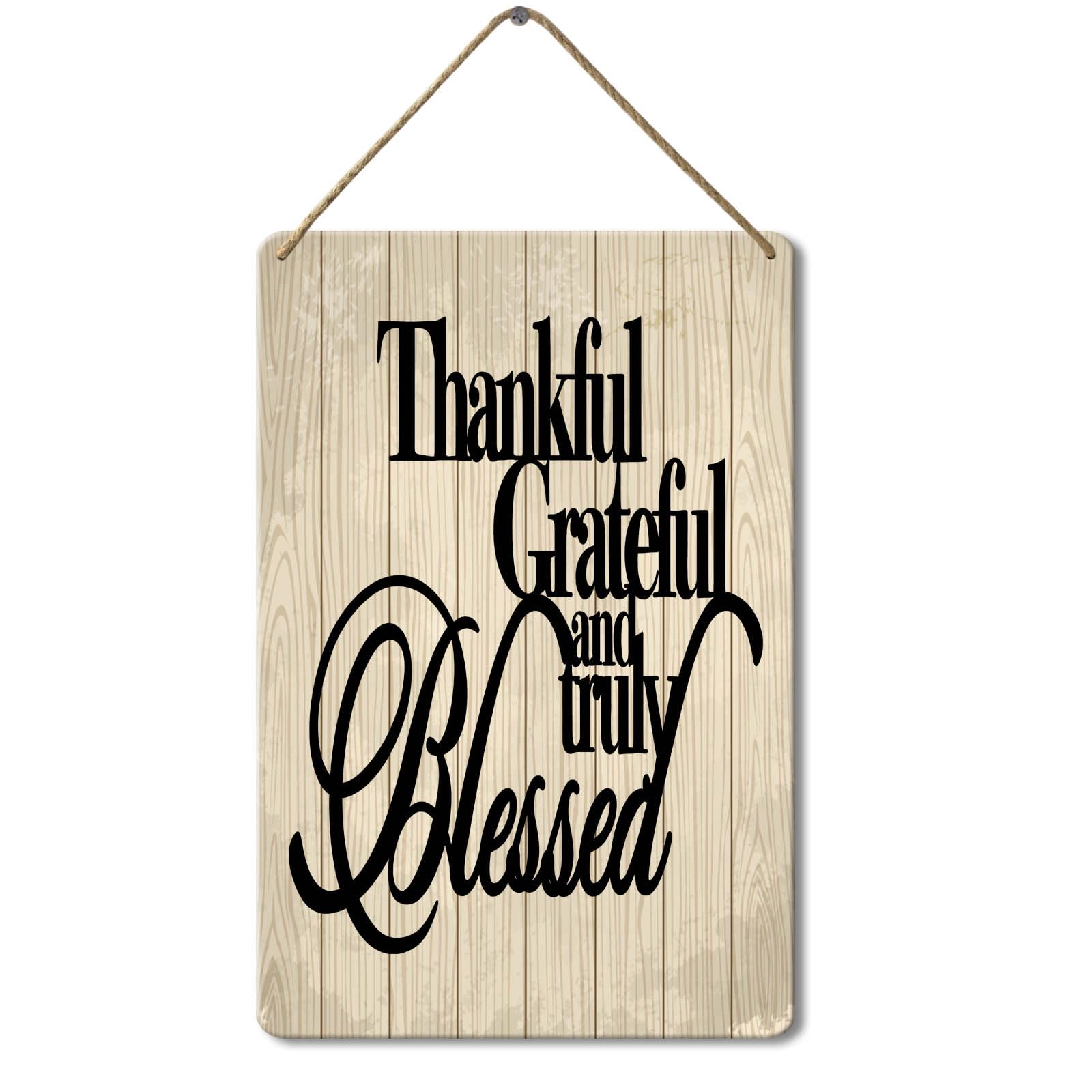 Wooden Sign Thankful Grateful Blessed Sign, 8x12 Inch, Wooden Wall Decor Blessed Wall Signs for Home Decor