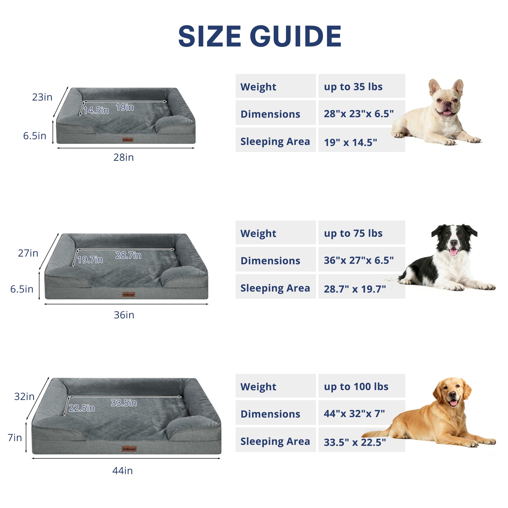 aodisman Orthopedic Dog Beds for Large Sized Dogs, Waterproof Memory Foam Big Size Pet Bed with Sides,Comfort Thick Egg-Crate Foam,Dog Couch Bed,Washable Cover & Non-Slip Bottom,Grey - image 5