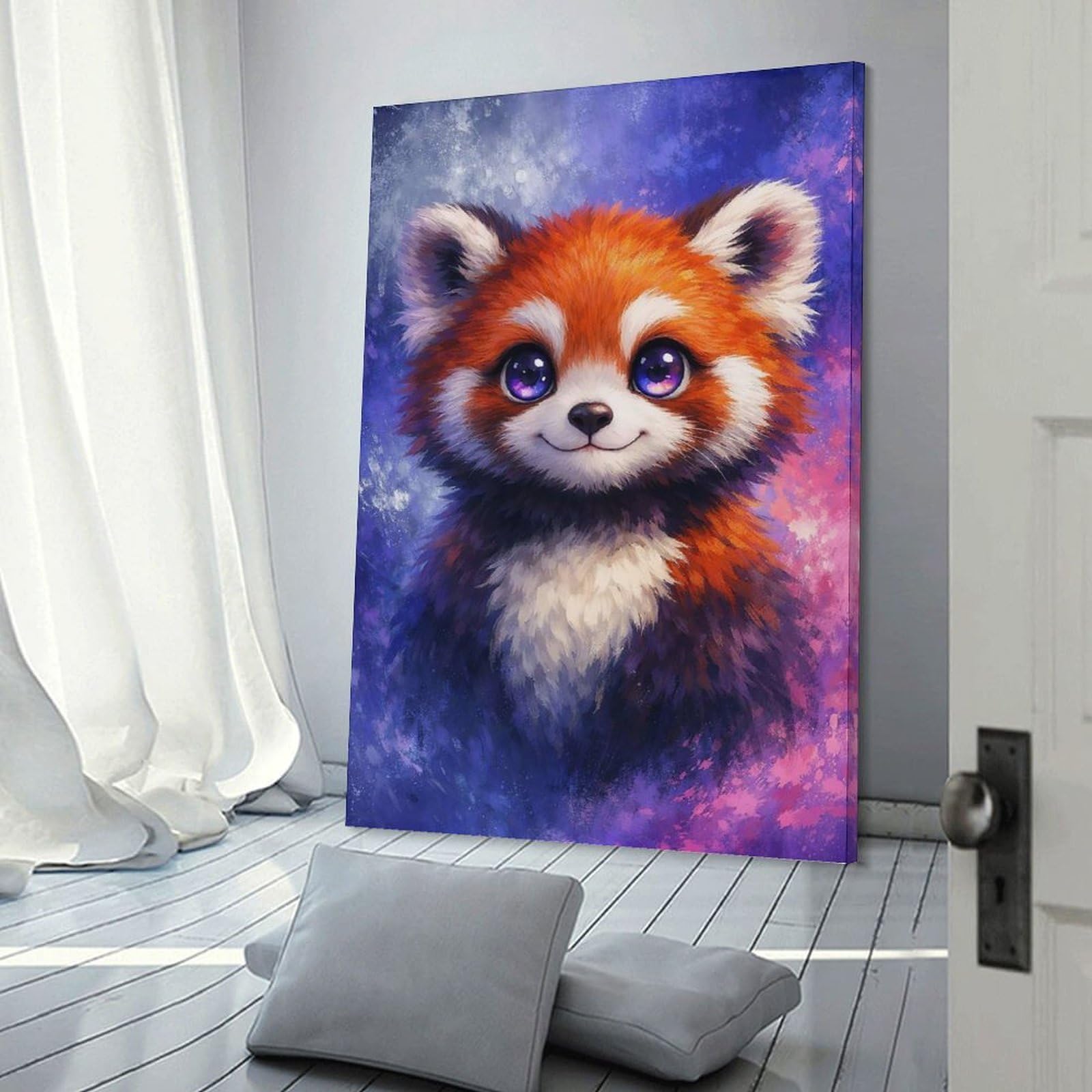 Junmoney Cute Red Panda Portrait Canvas Wall Picture, 24x36inch(60x90cm), for Wall Displays, Bedrooms Or Room Updates, Wall Decor Suited to Curated Displays