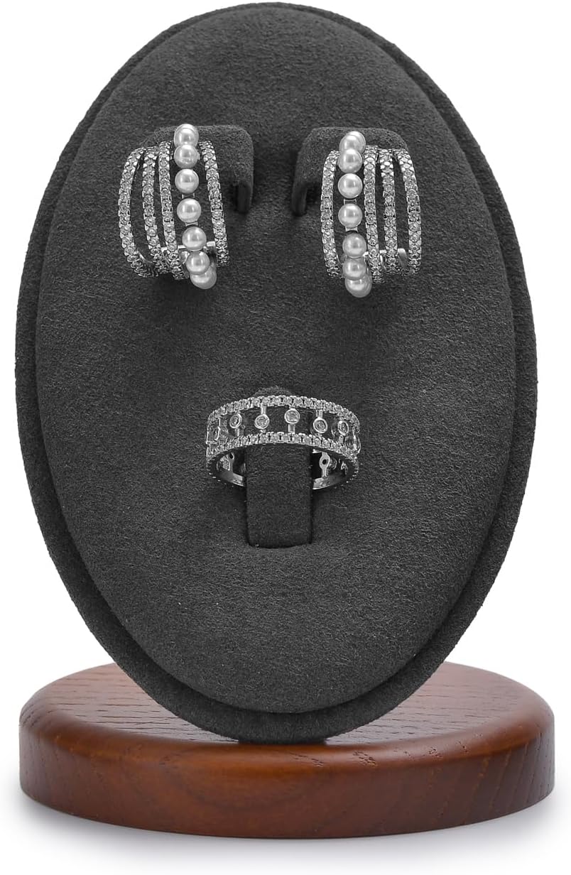 Solid Wood Jewelry Display Set Stand Jewelry Earrings Ring Stand Display Showcase(Grey)