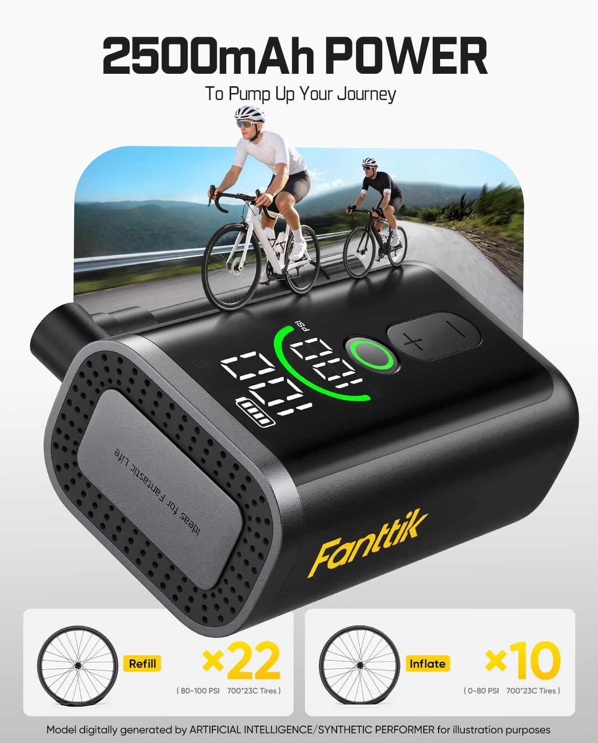 Fanttik X11 Ace Mini bomba de bicicleta, bomba de bicicleta de inflado rápido de 21 segundos con calibre, bomba de aire eléctrica de 150 PSI portátil con válvula Presta y Schrader para bicicleta de