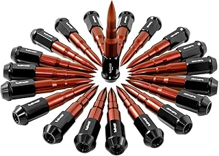 VMS Racing 1/2x20 24PC 112mm Cold Forged Steel Lug Nuts with RED Extended Bullets Tips in Aluminum Compatible with Jeep Wrangler Sport Sahara Rubicon CJ YJ TY JK JKU TJ 1972-2020 5 Lug Wheel Pattern
