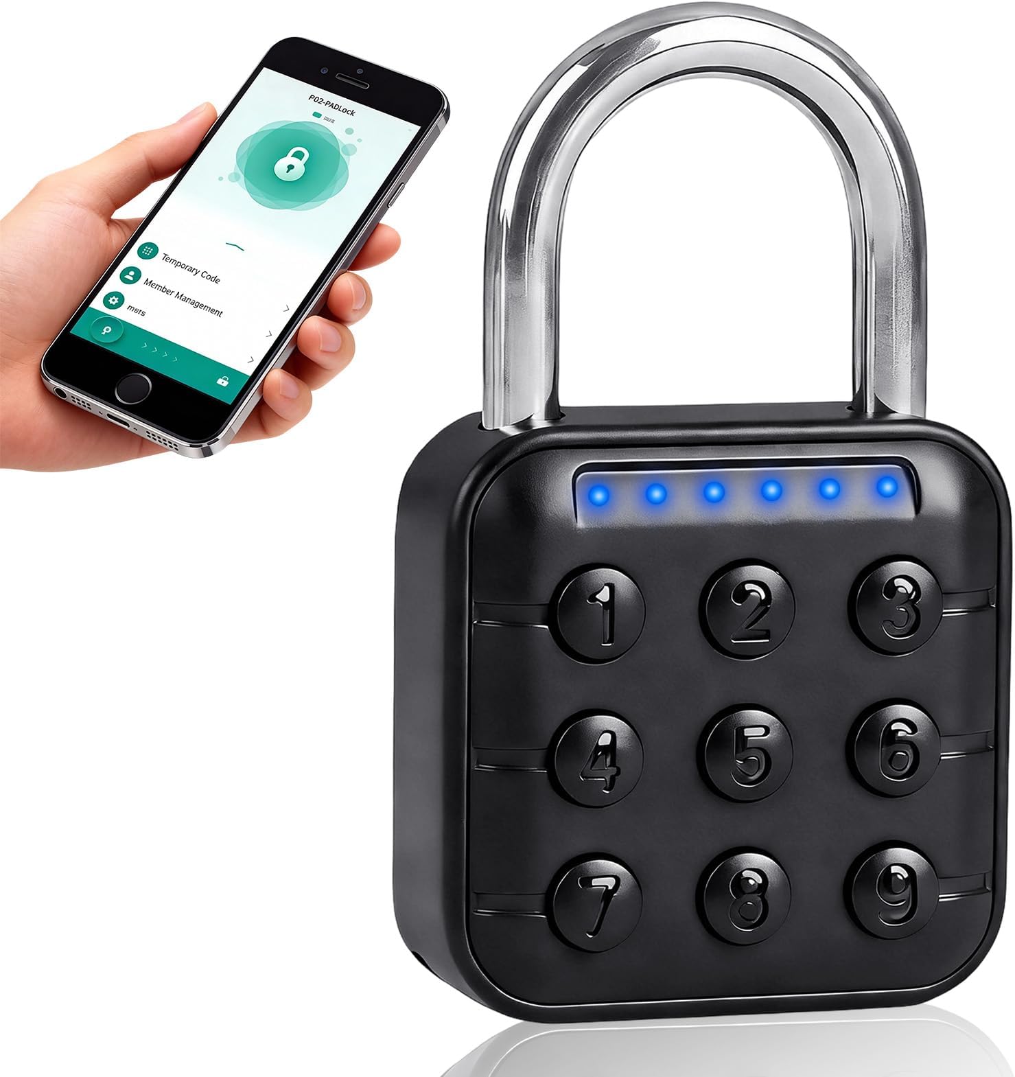 Smart Combination Lock for Locker 6 Digit Password Digital Padlock with Tuya APP Contrl, Bluetooth Aluminum Alloy Code Combo Lock for Gym Push Button Security Padlock Waterproof Outdoor Gate Lock