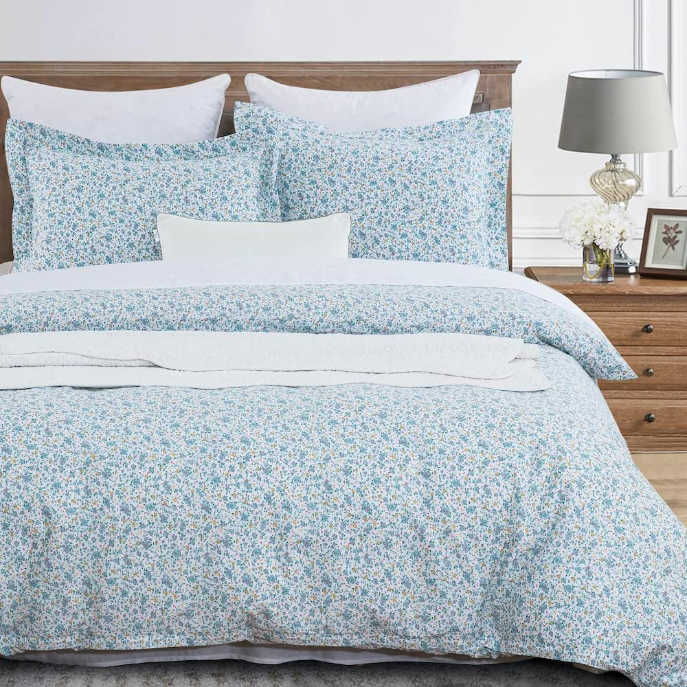 DAUAOTO King Size Pillowcases, Cotton Shams Pillow Cover 2 Pieces Set 20"x36", Farmhouse Ditsy Floral Pattern Blue