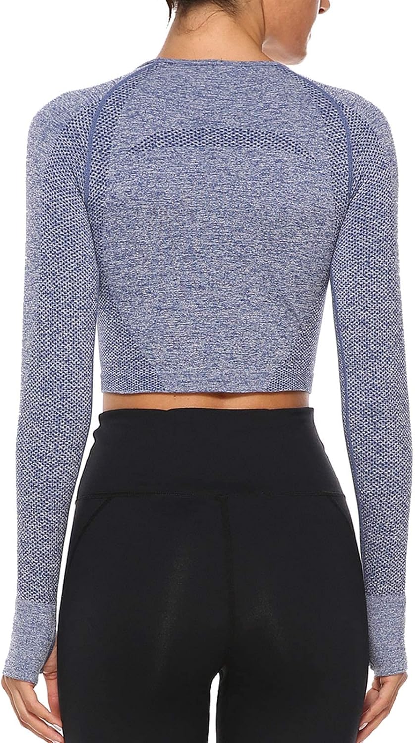 FITTOO Women's Long Sleeves Workout Crop Tops Seamless Sports Shirts Fitness Activewear - Image 5