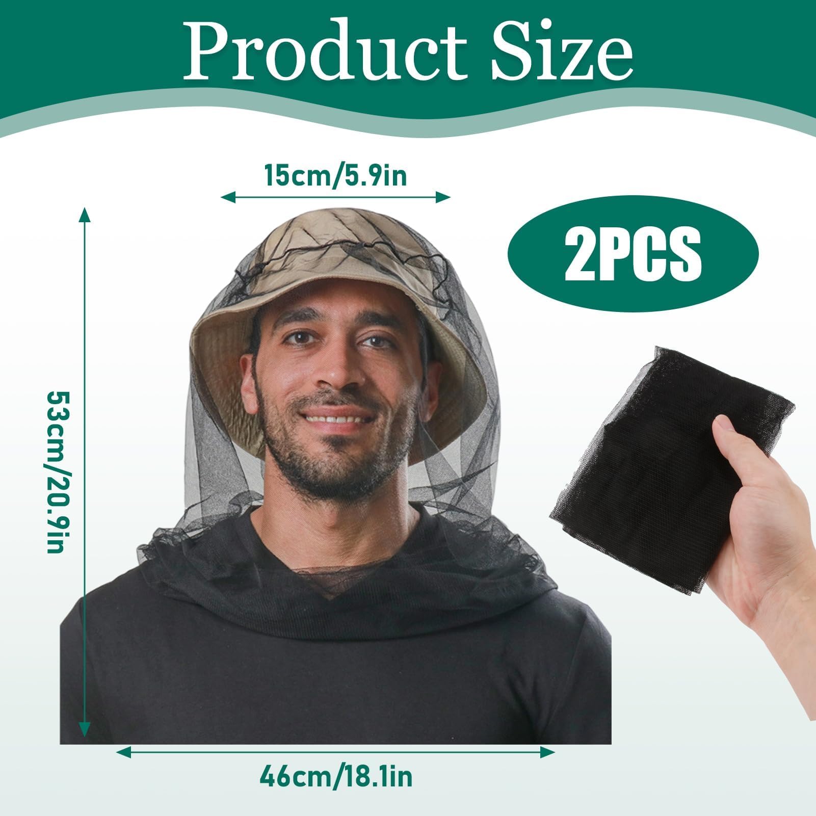 Rete zanzariera 2 pezzi con cappello, rete per zanzariera premium per testa, cappello con telo, protezione contro cimici da letto per campeggio, escursionismo e giardinaggio (46×53 cm)