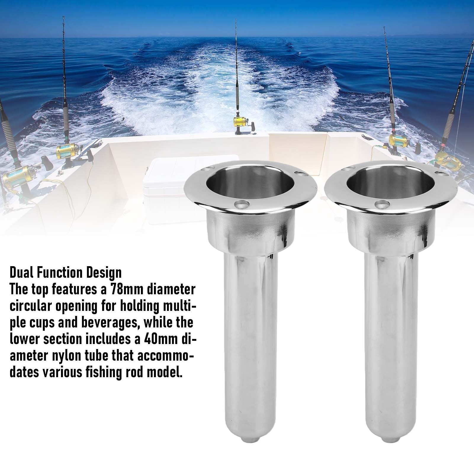 Luocute Portacanna da Pesca da Barca a Incasso, Supporto per Canna da | Acciaio Inox 316 Lucido, Testa da 78 Mm, Flangia 0/15/30°, Fori e Fermo