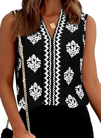 BLENCOT Womens Summer Tank Tops Chiffon V Neck Sleeveless Floral Printed Shirts Blouse