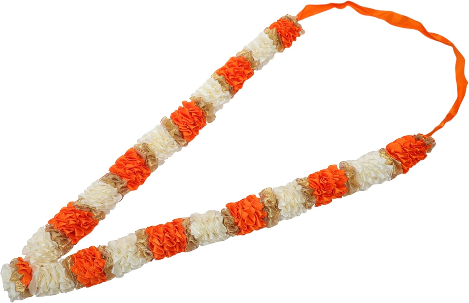 Artificial Mala Flowers Ribbon Garland Large Mala for Idol-Mala for God Pooja Sringar Article Ornament for Multipurpose Indian Traditional Festival New year Housewarming(Size:-20")(White & Orange)