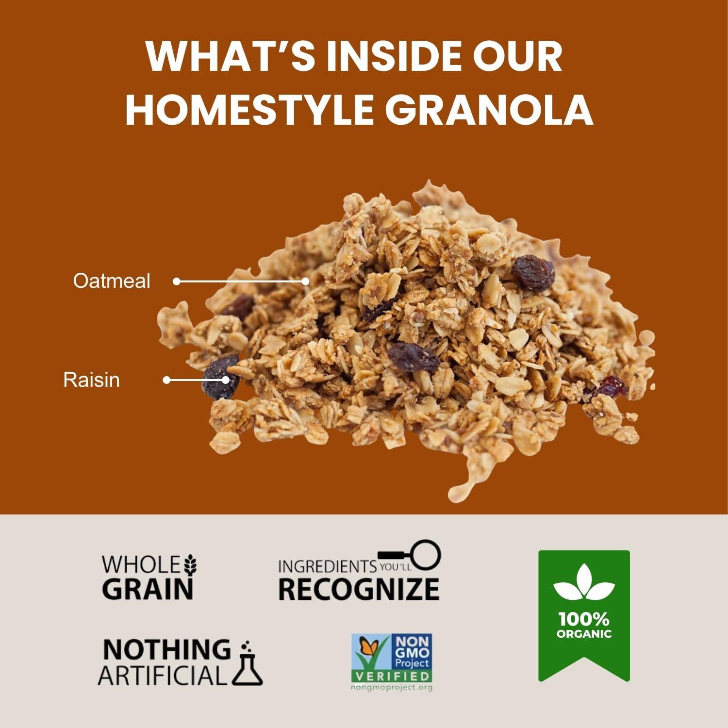 Erin Baker’s Homestyle Oatmeal Raisin Granola with Ancient Grains - Made from Natural Ingredients, Crunchy, Versatile Snack or Cereal - Vegan Friendly, Non-GMO, Resealable 12oz Bags, 6‑Pack