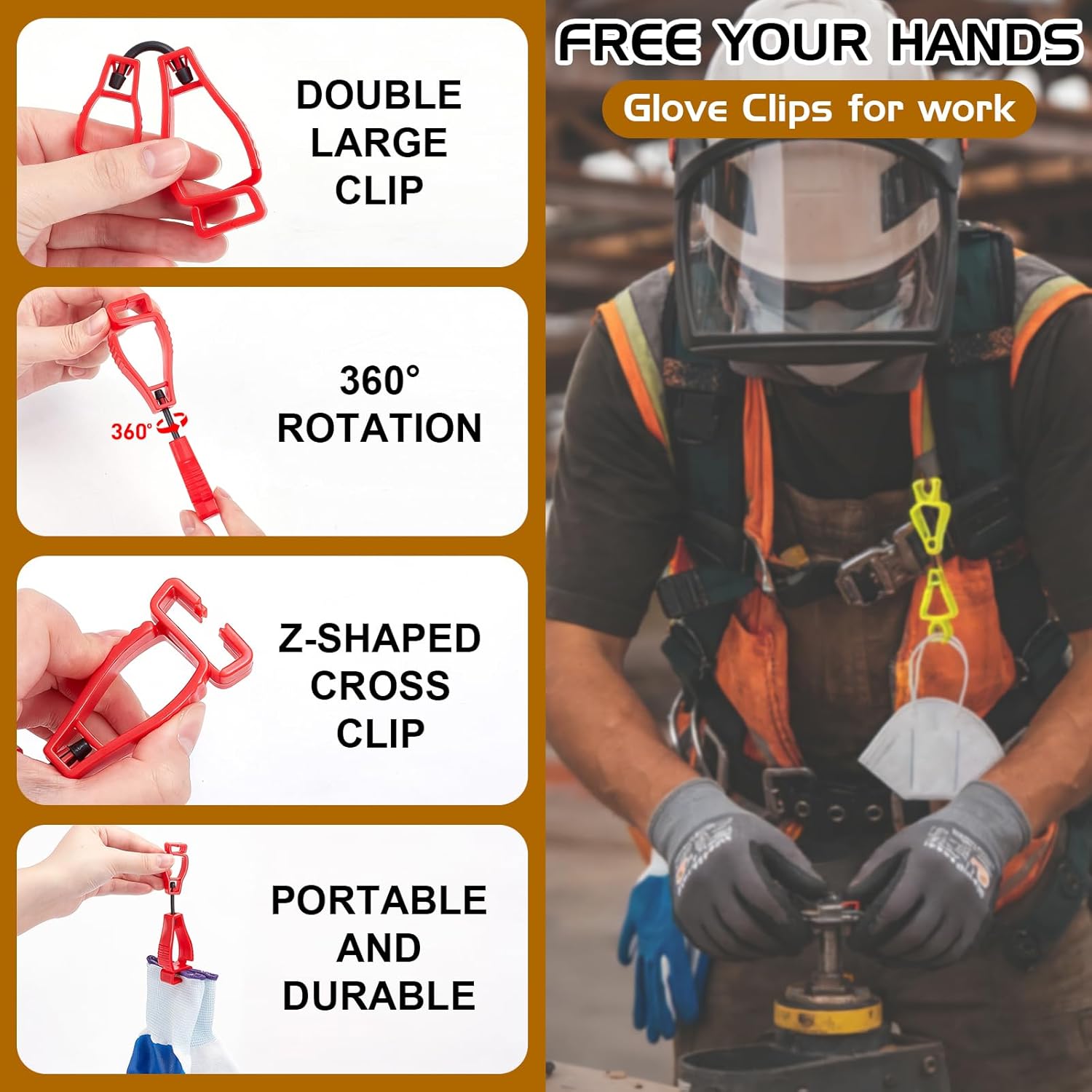 90Pcs Glove Clips for Work, Glove Keeper Glasses Helmets Hanger Clamp Catcher Belt Holder Plastic Clips Grabber Clip Holder for Hard Hats Belt Loop Guard Worker Construction, 9 Color