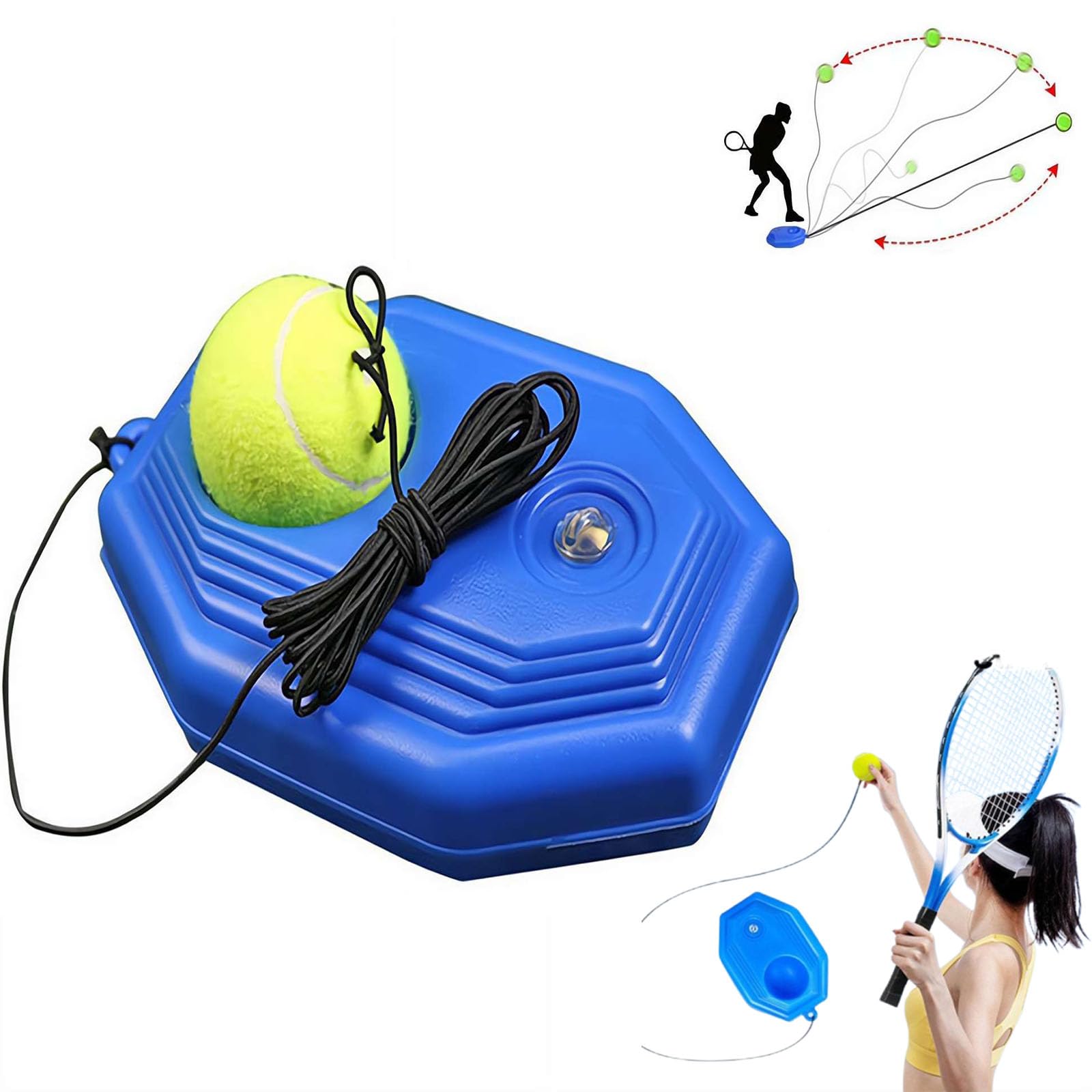 Allenatore di tennis, rimbalzo per allenamento tennis, compagno di tennis, attrezzatura da allenamento da solista con battiscopa e corda riempibili, utilizzato per giocatori di tutti i livelli