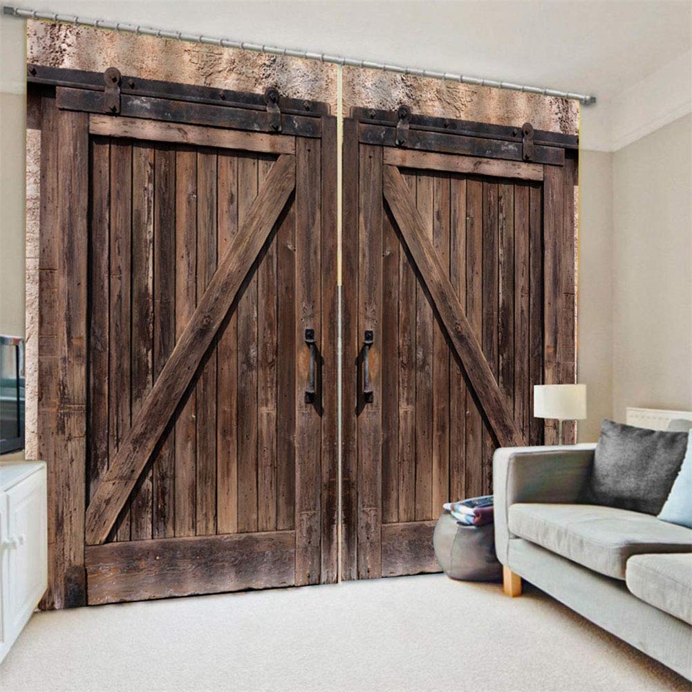 Kuuleyn Rustic Blackout Curtains,Farm Style Old Wooden Garage Door Cloth Fabric Decor Full Shade Printing Curtain for Living Room Bedroom (170 * 200cm) - Image 4