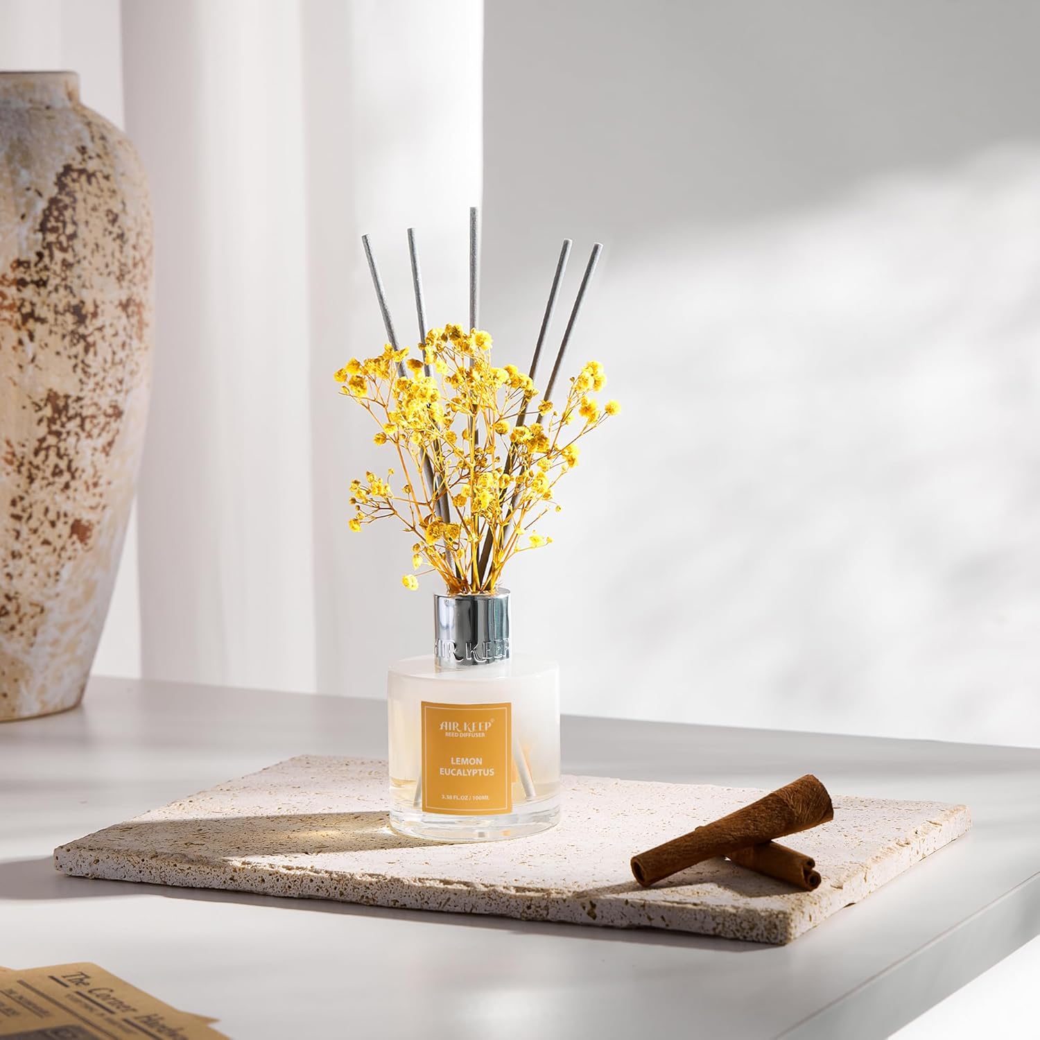 Airkeep Reed Diffuser Set,3.38 fl oz (100 ml) - Lemon Eucalyptus Oil Diffusers with 8 Reed Sticks, Home Fragrance Reed Diffuser for Bathroom Shelf Decor - Image 5