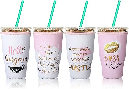 Vista 61 de Patelai Funda aislante reutilizable para café helado, 4 piezas, para bebidas frías, bebidas y soporte para la mayoría de los cafés