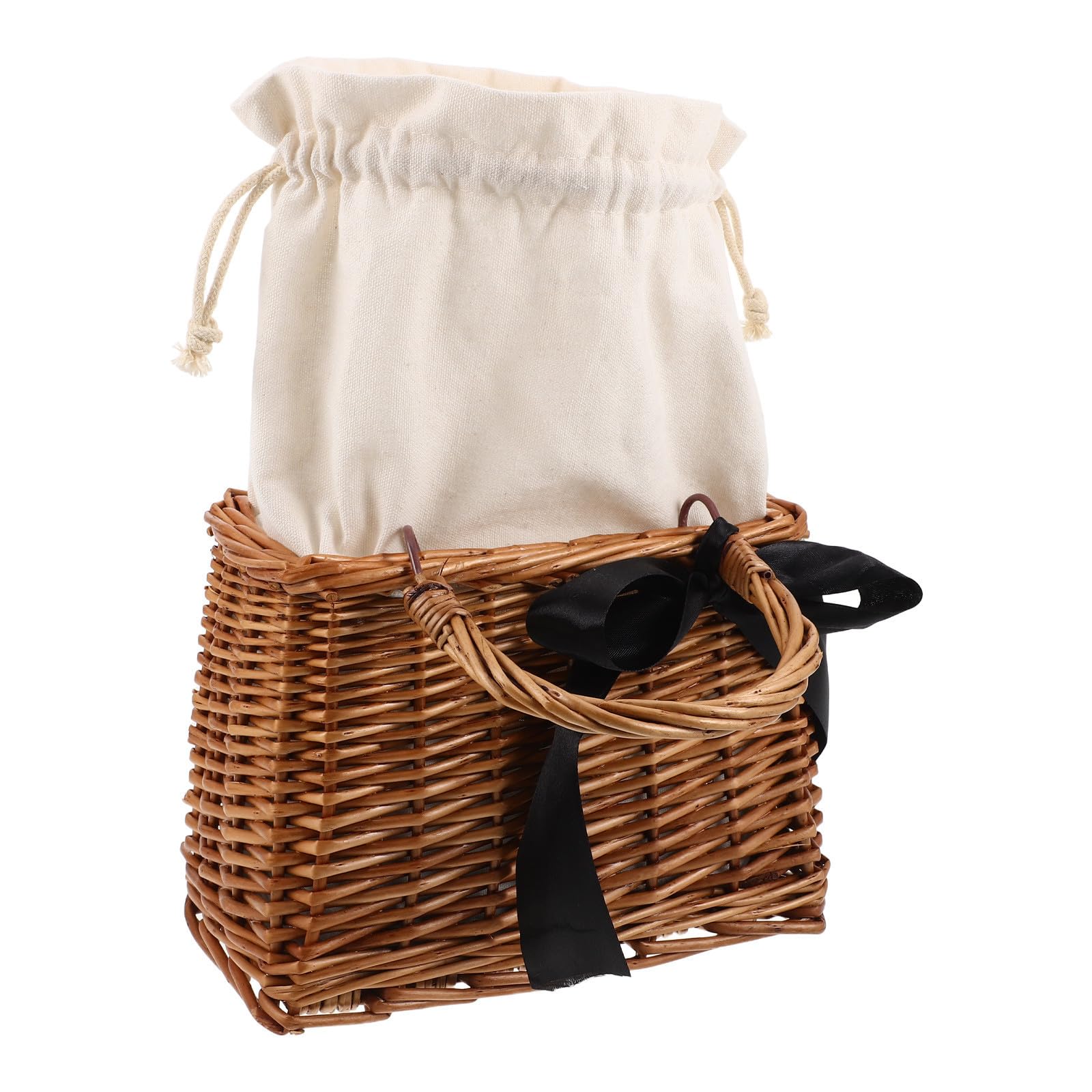 Sac en rotin tressé rigide petit panier carré avec anse solide