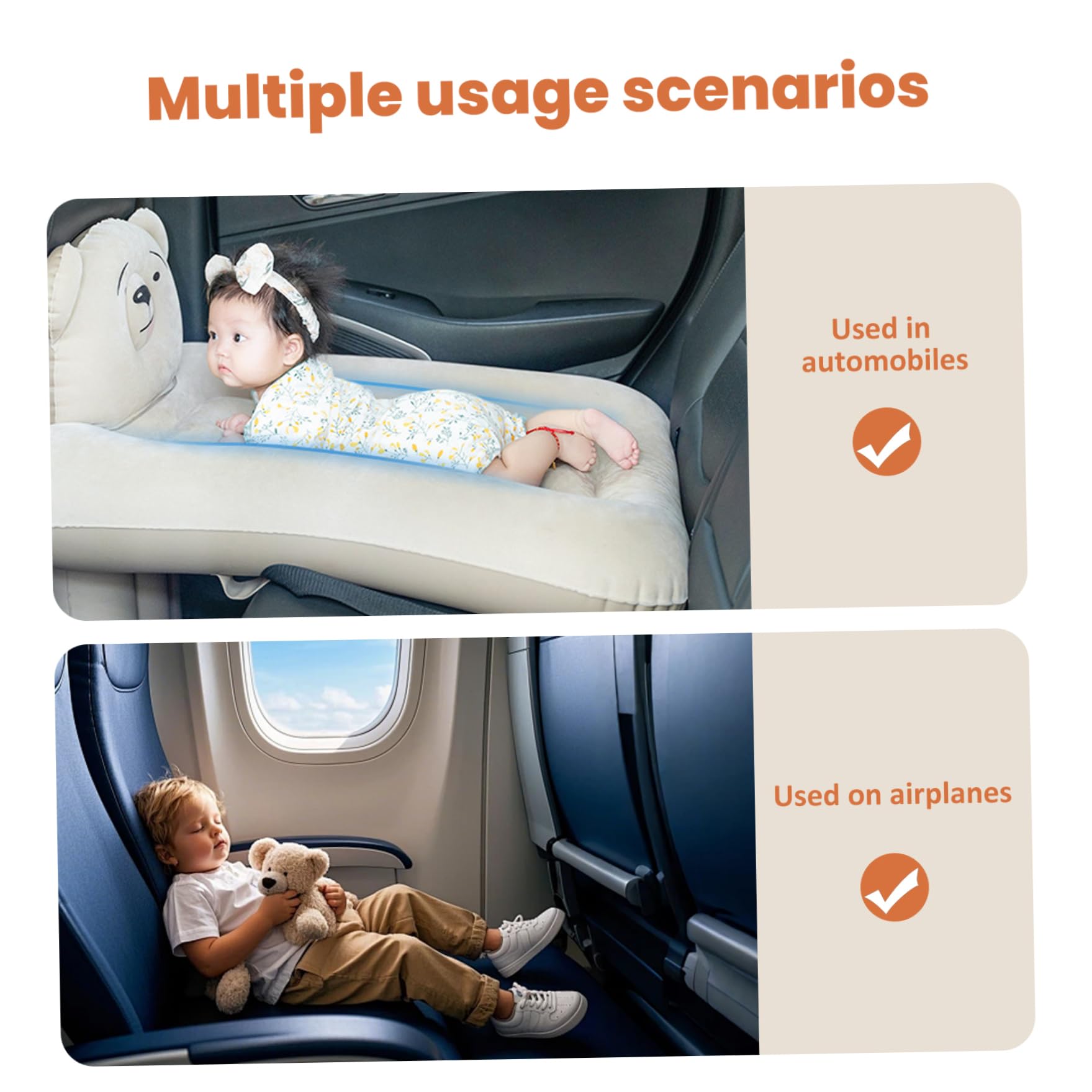 Kleinkind-Flugzeugbett, Kleinkind-Reisebett, atmungsaktiv, aufblasbar, mit Pumpe, Sicherheitsgurt und Reisetasche, tragbar für Auto, Flugzeug, Camping