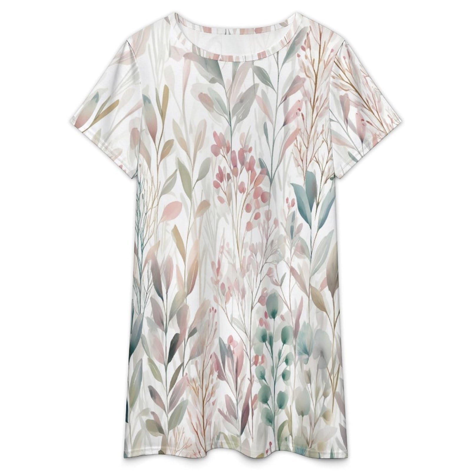 Camisones De Mujer - Hermosas Flores Silvestres Camisón De Manga Corta para Estar En Casa Tallas S-3Xl Holgado Largo Suave para El Verano.