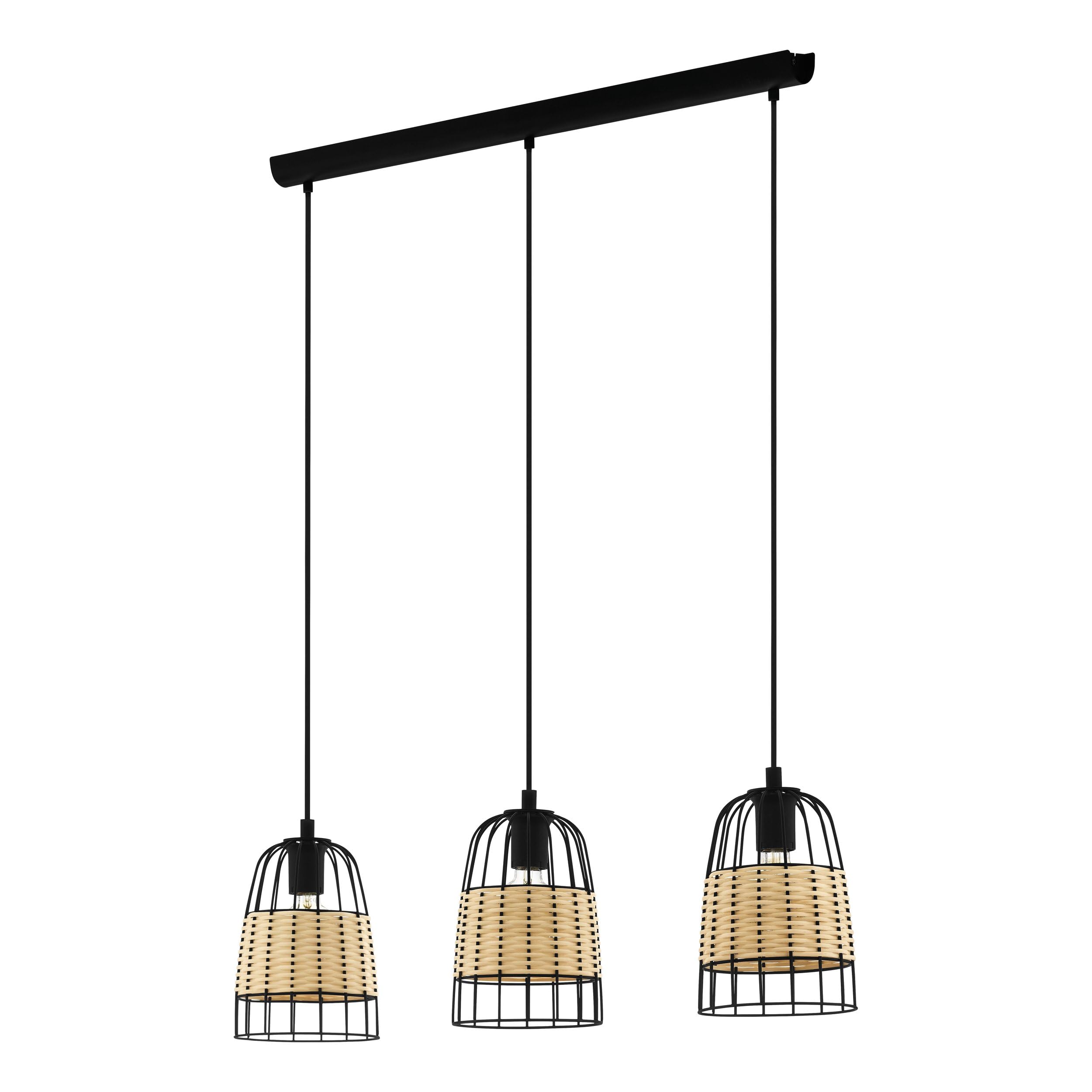 Eglo Unisex Black Anwick Three Light Rattan Pendant Light In