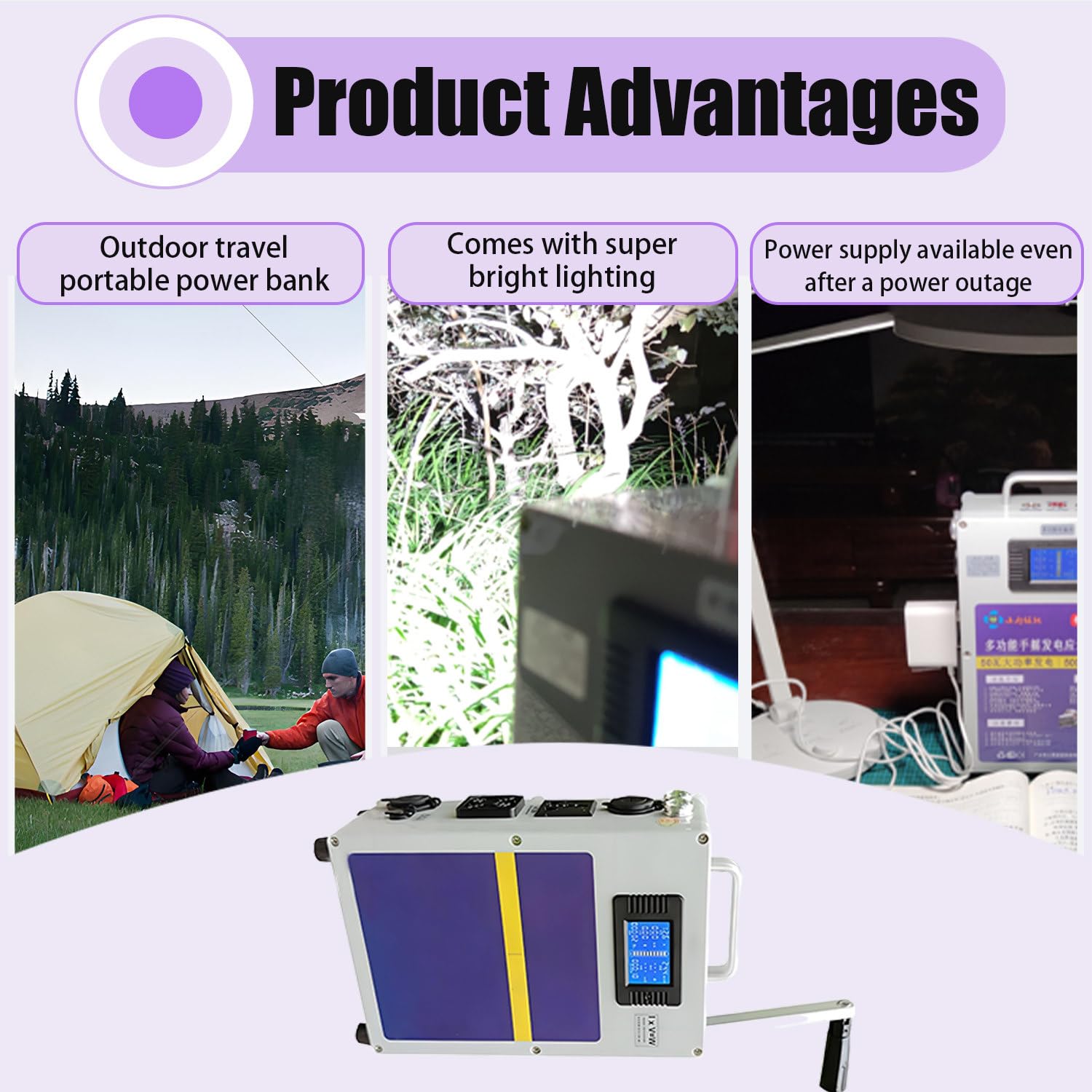 Generador de manivela de Gran Capacidad para Exteriores, estación de energía portátil con Cargador USB, Ideal para Acampar en casa, Cargar Smartphones y Cargar portátiles