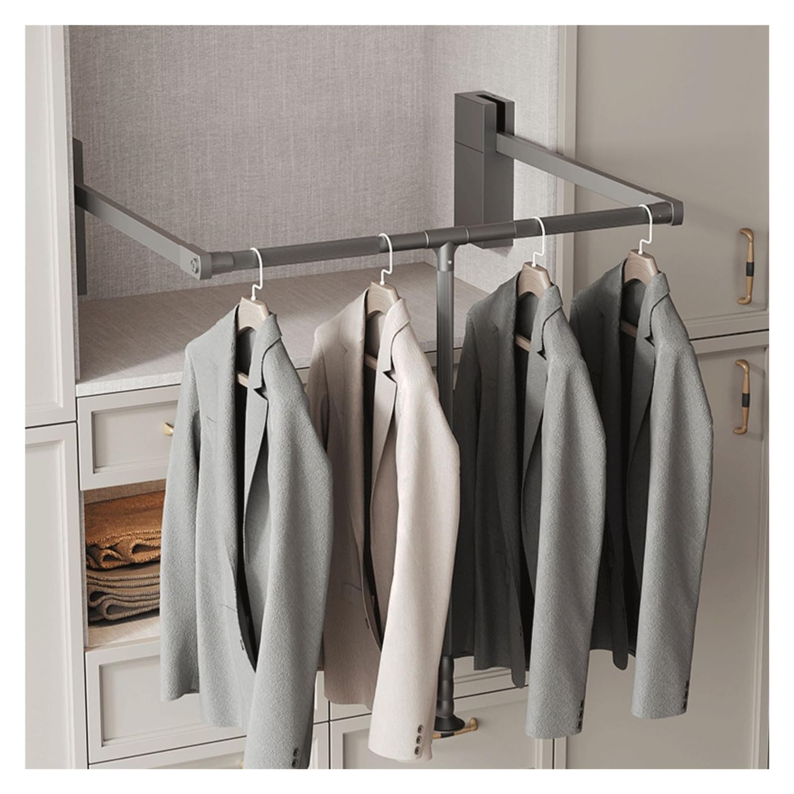 AYCDL Adjustable Ch Pull-down Wardrobe Rods Heavy-Du Hanrs for Clothes 25kg Capaci Extendable Rails,Grey-510-660mm