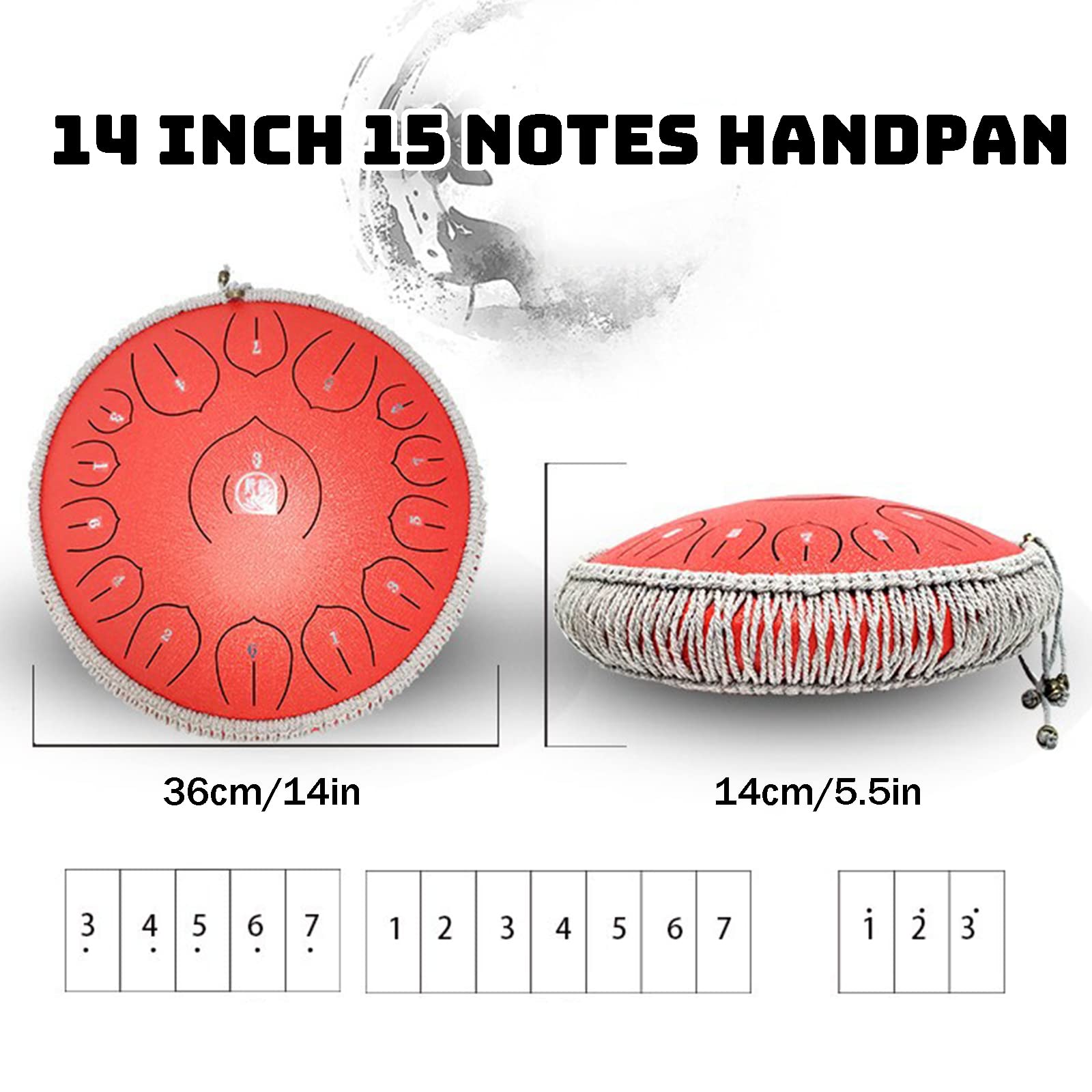 Handpan - Tamburo lingua, 35,5 cm, 15 note, con mazzuole e borsa per il trasporto, ideale per yoga, meditazione e educazione musicale per tutte le età