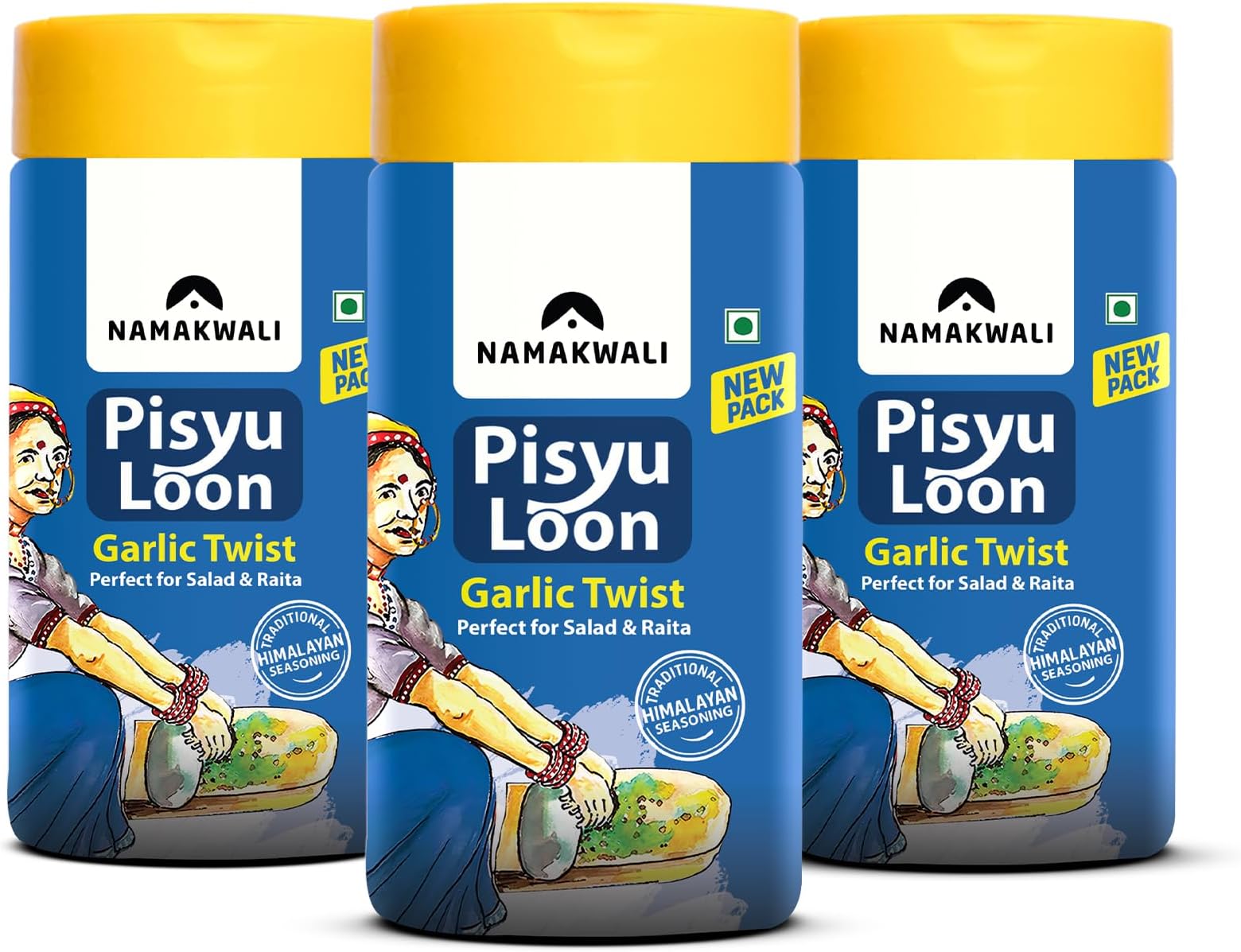 Flavoured Pahadi Salt Garlic Twist (Lehsun) Seasoning, Pack of 3 - 300 Gram | Pisyu Loon Seasoning mix for Popcorn, Noodles, Salad, Raita, Juice, Fruits, Makhana| 100% Organic | SharkTank India Product