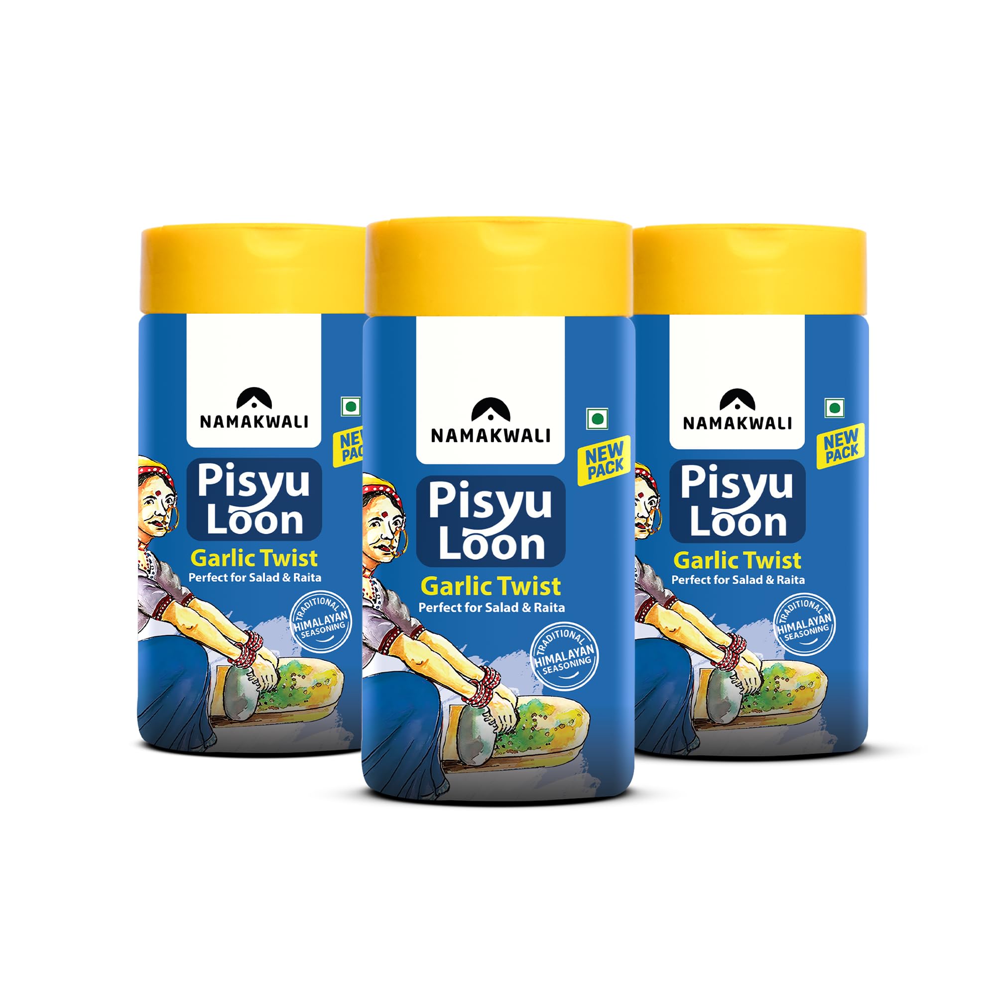 Namakwali Flavoured Pahadi Salt Garlic Twist (Lehsun) Seasoning, Pack of 3 - 300 Gram | Pisyu Loon Seasoning mix for Popcorn, Noodles, Salad, Raita, Juice, Fruits, Makhana| 100% Organic | SharkTank India Product