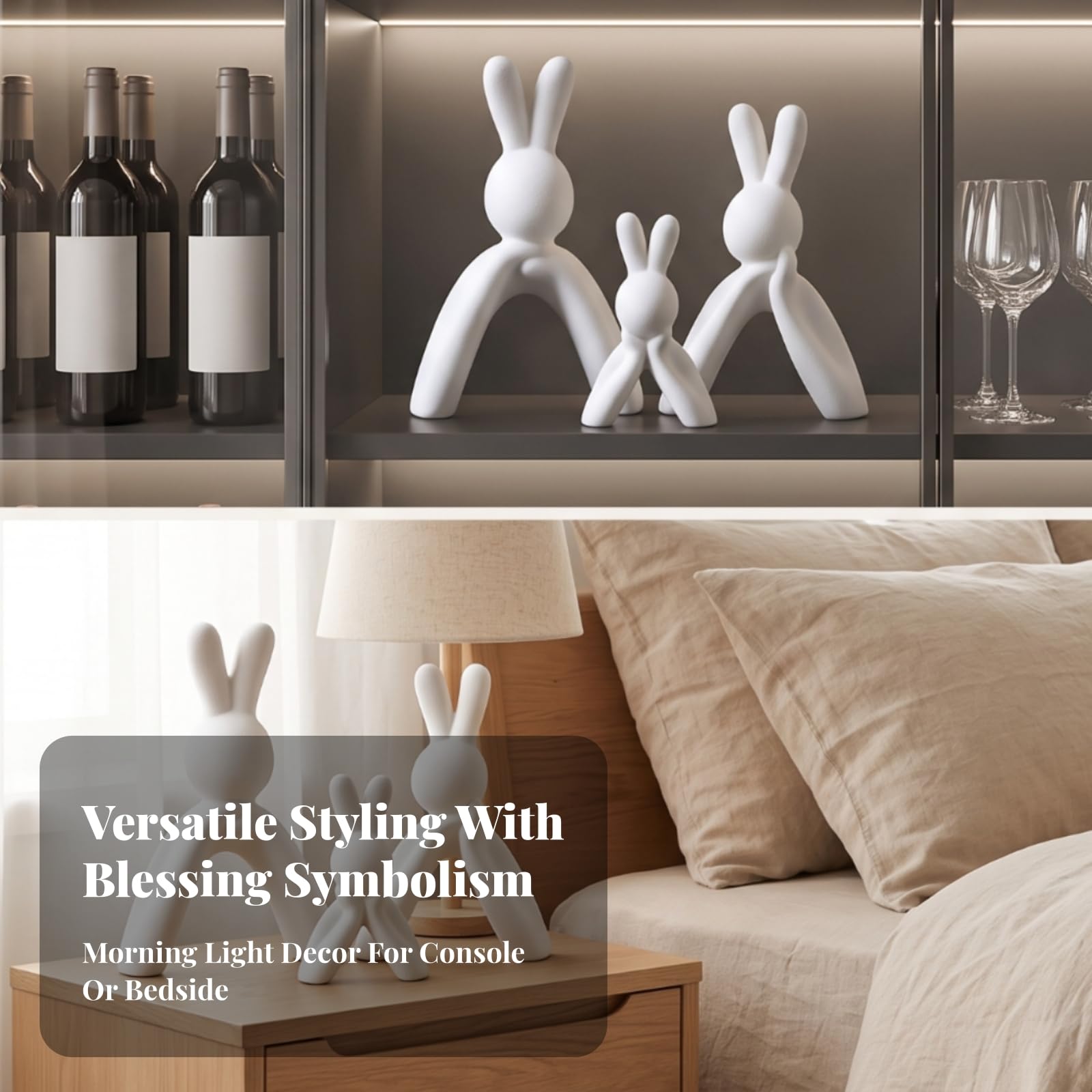 3 Stück Keramisch Hase | Strukturierte Oberfläche, Osterhase, Minimalistisch, Keramikfigur, für Wohnzimmer