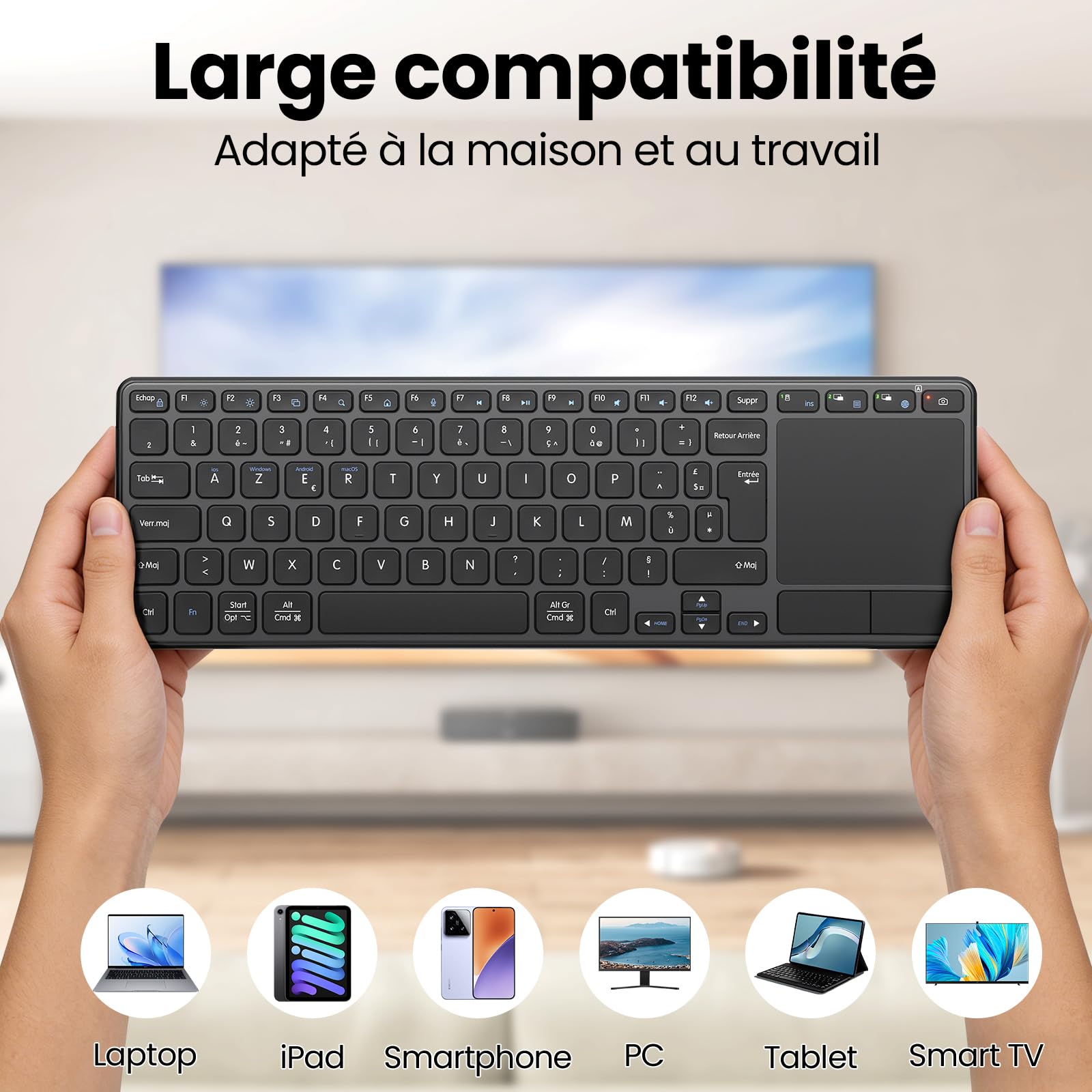 Clavier sans Fil Rechargeable avec Pavé Tactile, AZERTY FR Layout